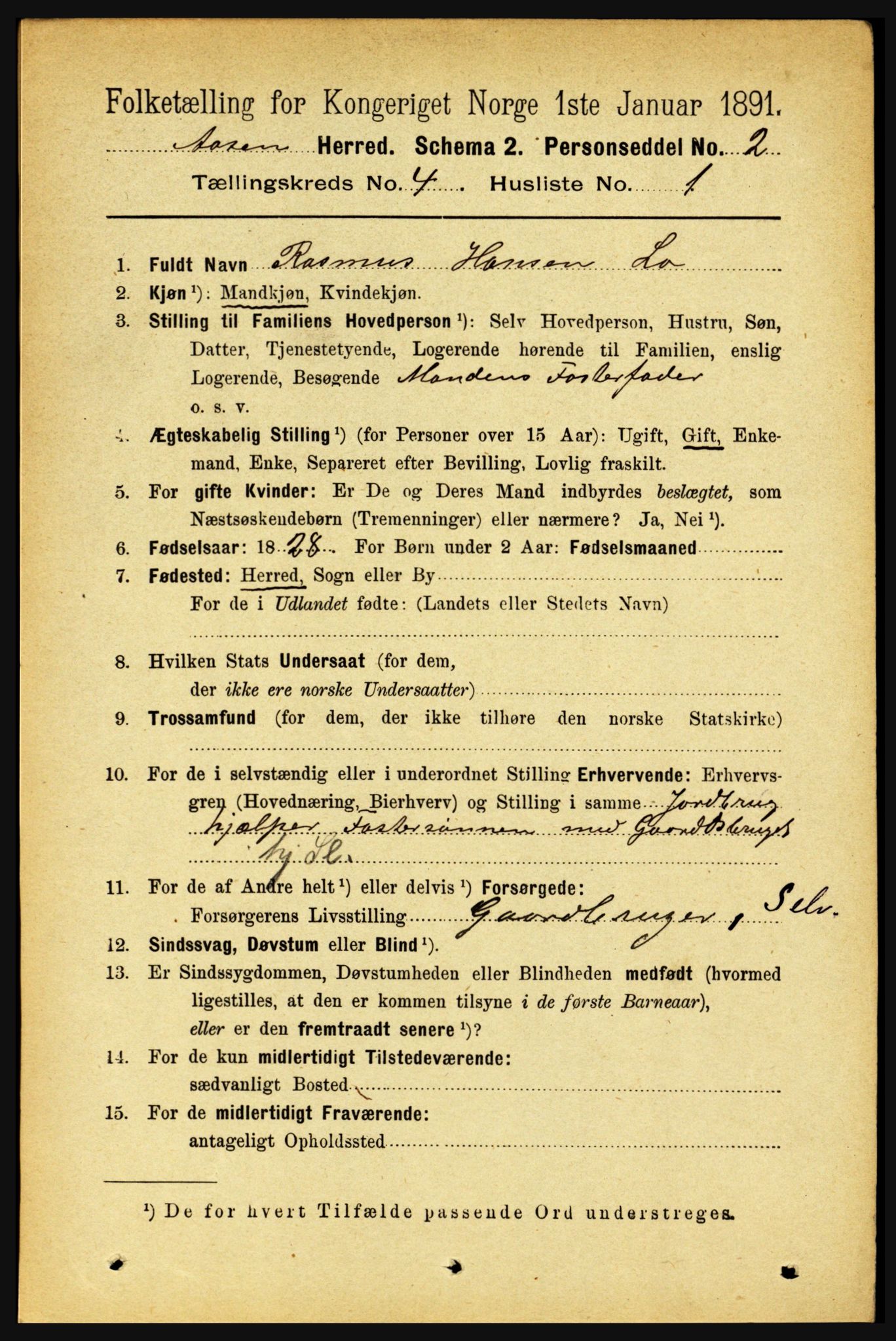 RA, 1891 census for 1716 Åsen, 1891, p. 1417