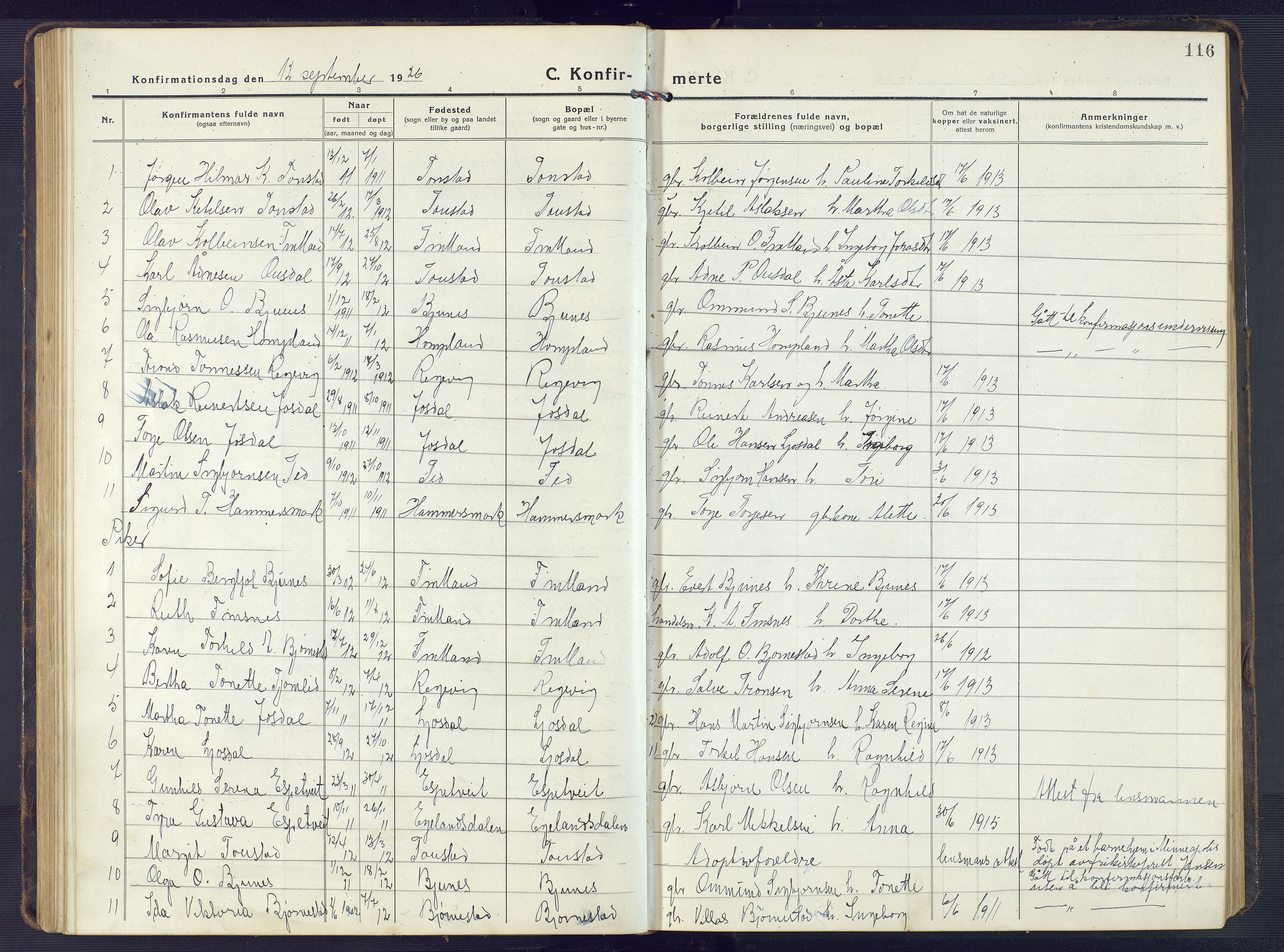 Sirdal sokneprestkontor, SAK/1111-0036/F/Fb/Fbb/L0005: Parish register (copy) no. B 5, 1916-1960, p. 116