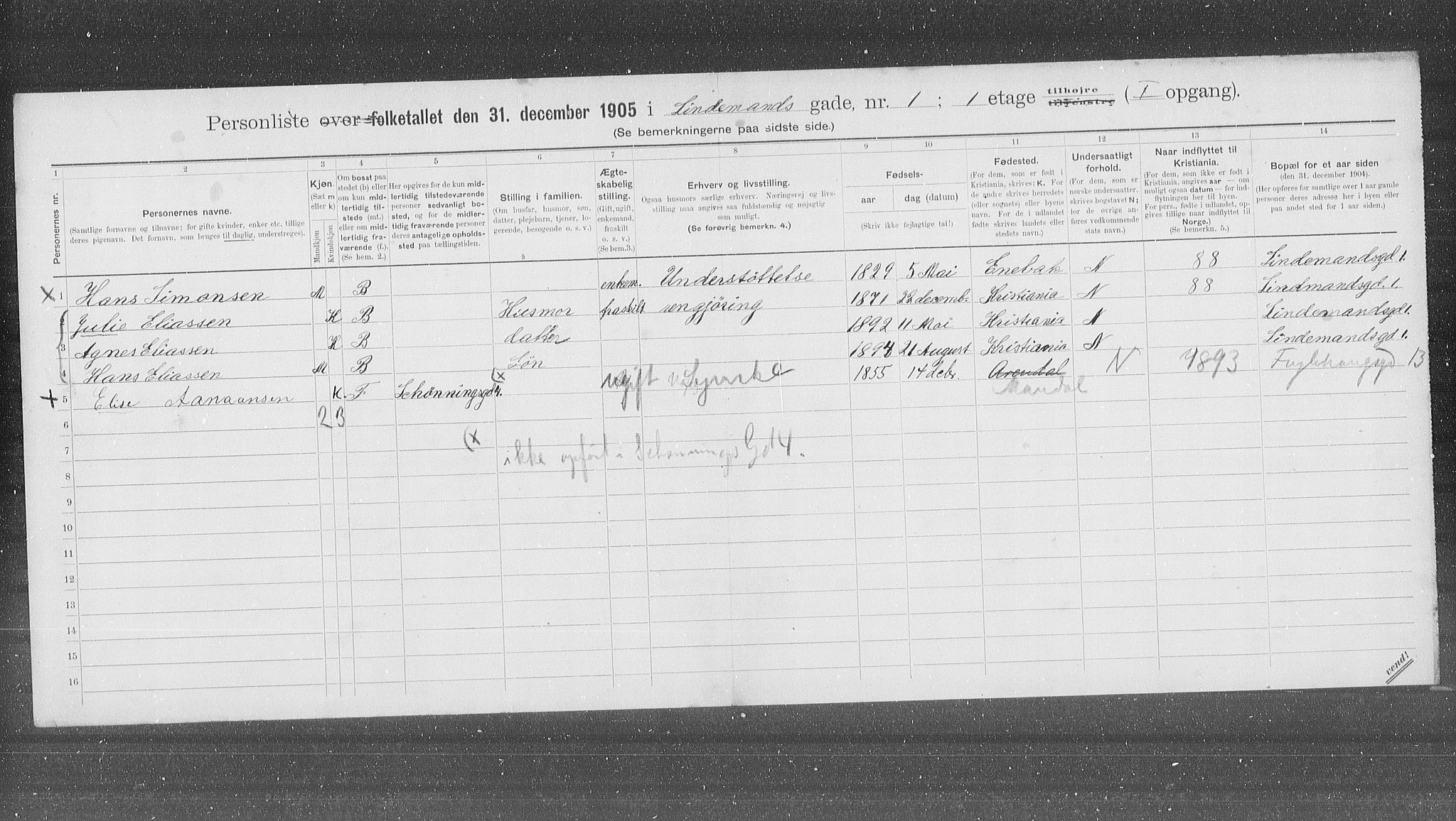 OBA, Municipal Census 1905 for Kristiania, 1905, p. 30275