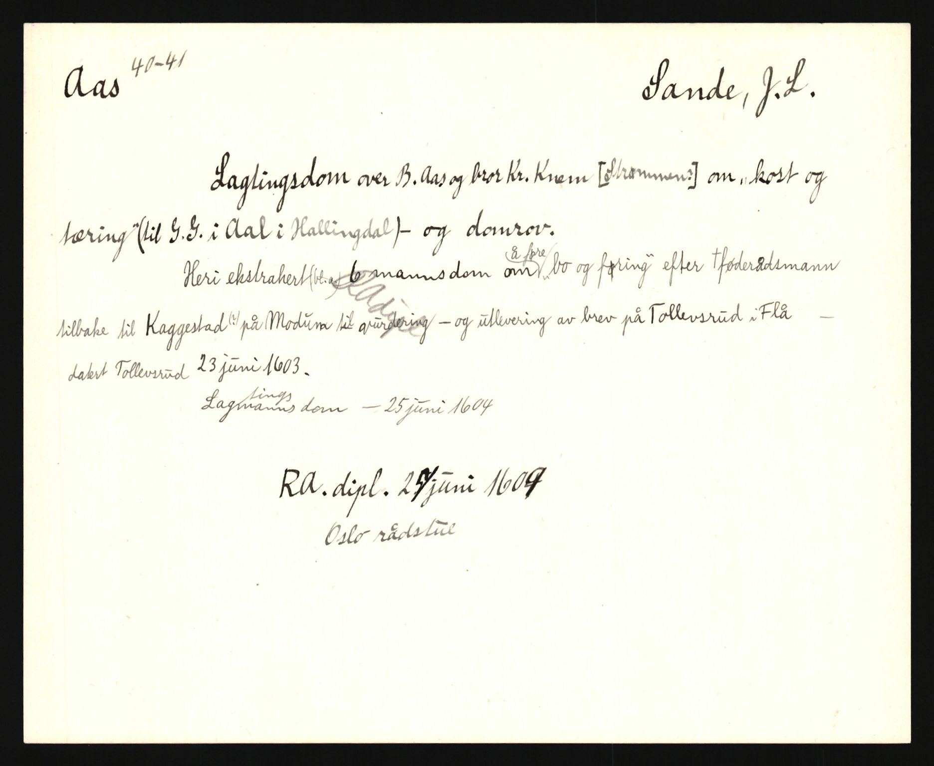 Riksarkivets diplomsamling, AV/RA-EA-5965/F35/F35e/L0018: Registreringssedler Vestfold 1, 1400-1700, p. 289