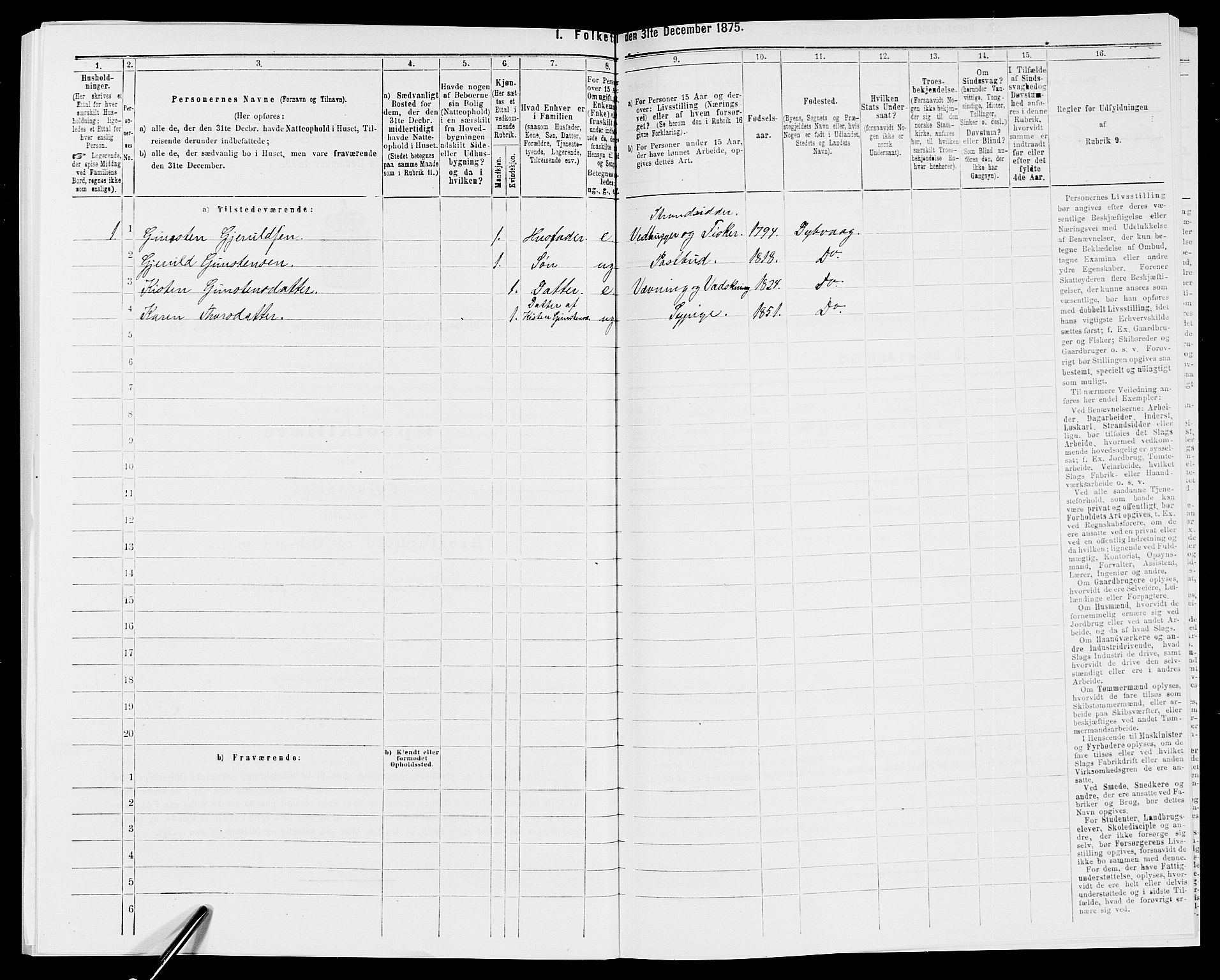 SAK, 1875 census for 0915P Dypvåg, 1875, p. 1096