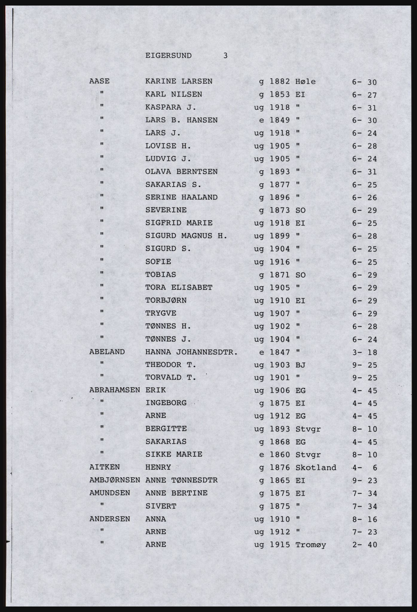 SAST, Copy of 1920 census for Dalane, 1920, p. 105