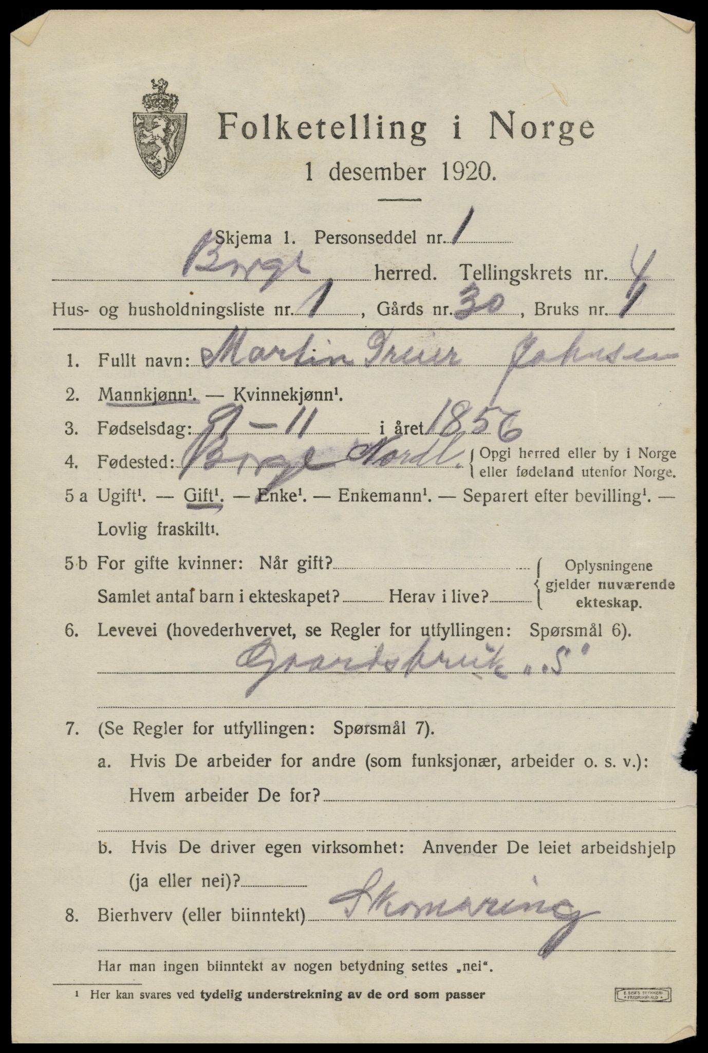 SAT, 1920 census for Borge, 1920, p. 4297