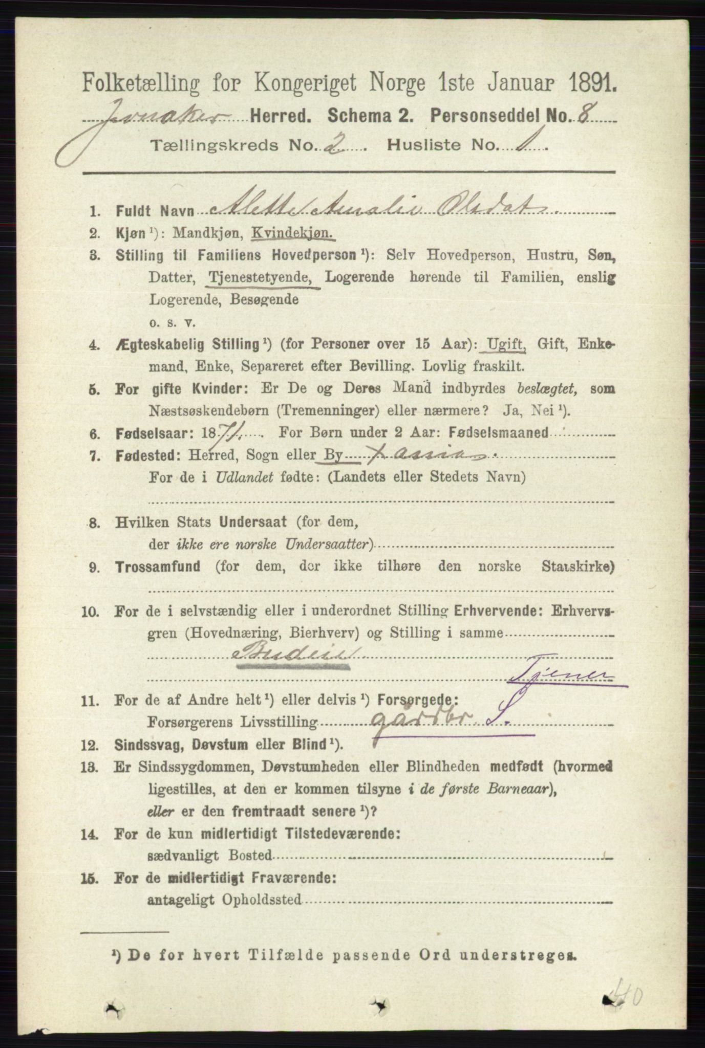 RA, 1891 census for 0532 Jevnaker, 1891, p. 640