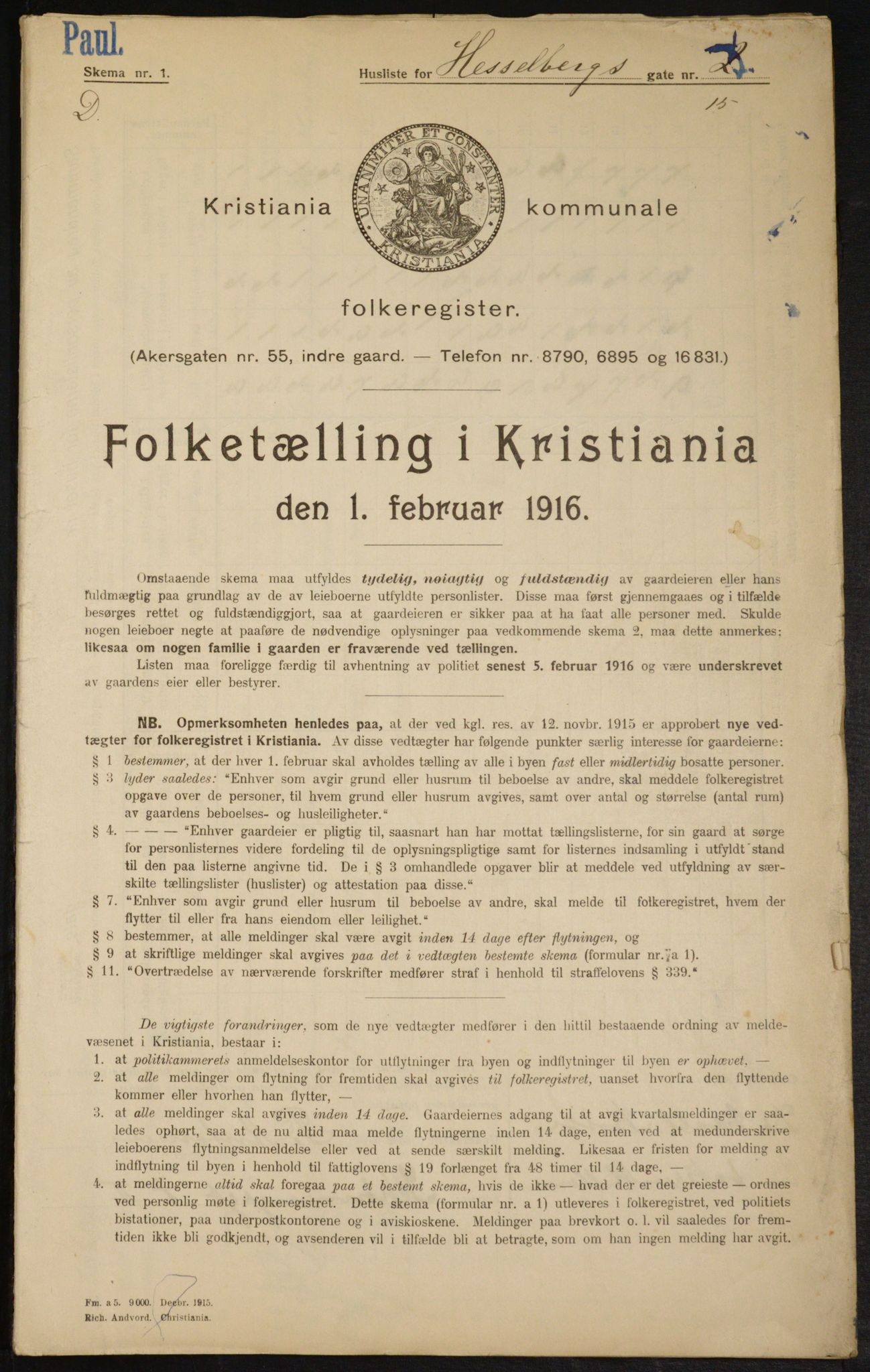 OBA, Municipal Census 1916 for Kristiania, 1916, p. 40468