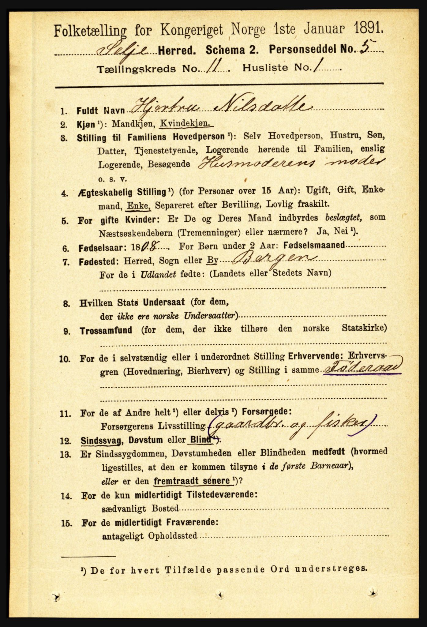 RA, 1891 census for 1441 Selje, 1891, p. 3419