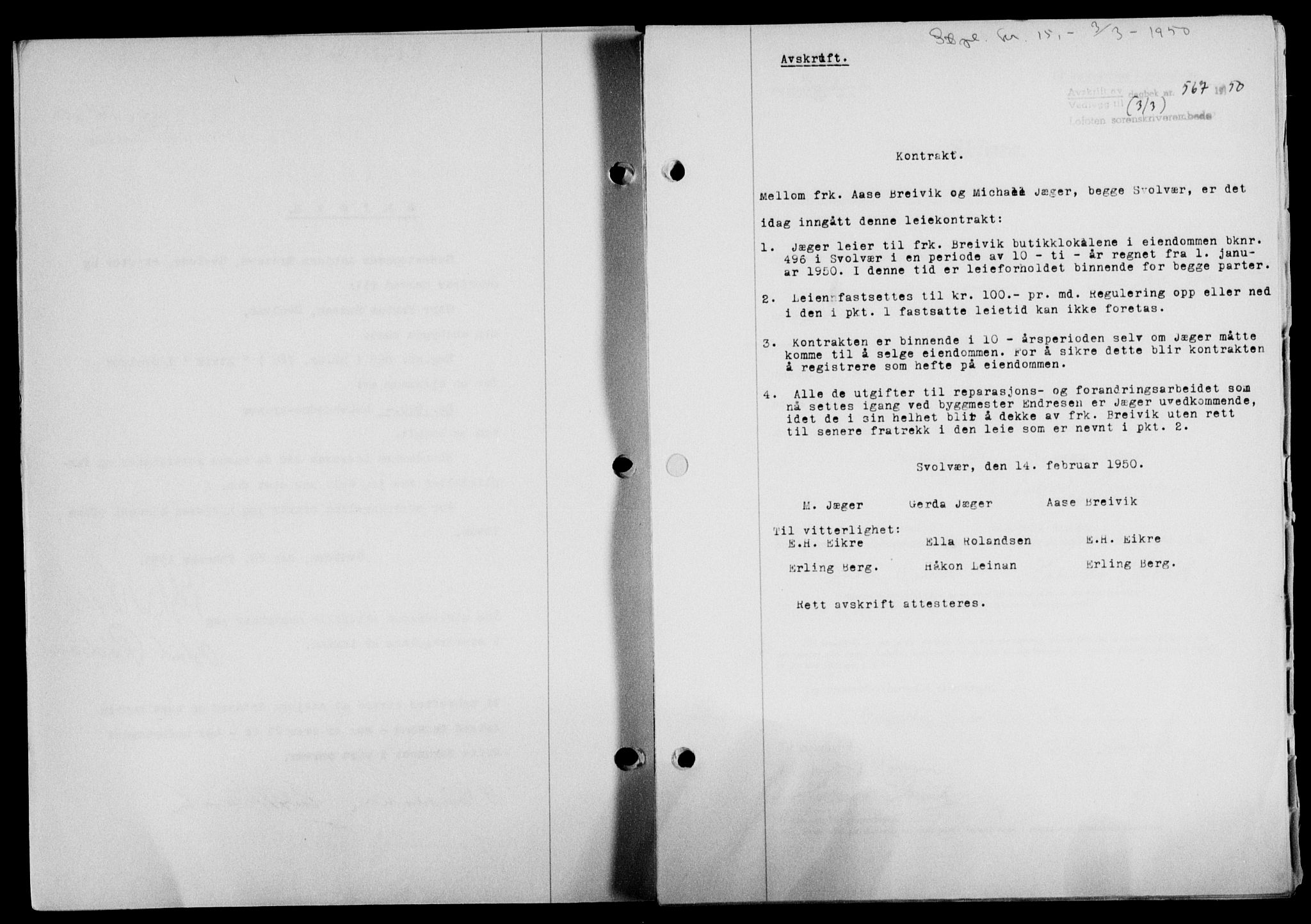 Lofoten sorenskriveri, SAT/A-0017/1/2/2C/L0023a: Mortgage book no. 23a, 1950-1950, Diary no: : 567/1950