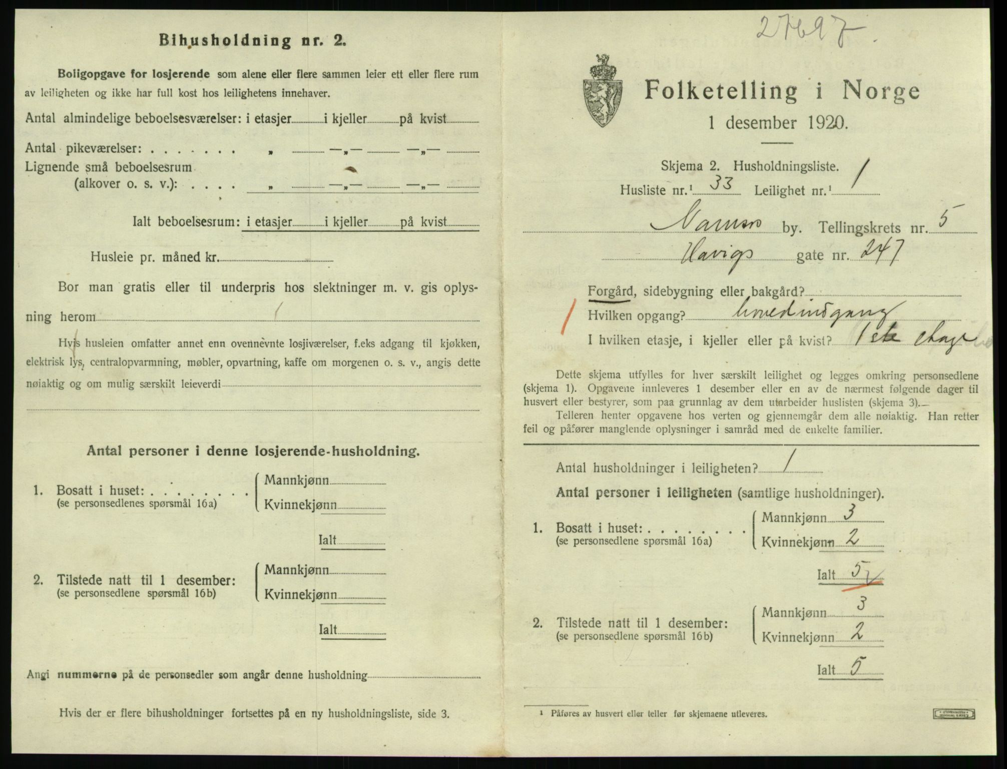 SAT, 1920 census for Namsos, 1920, p. 1727