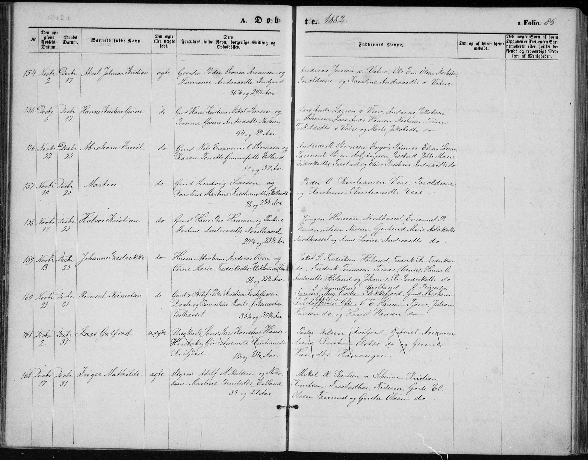 Lista sokneprestkontor, AV/SAK-1111-0027/F/Fb/L0004: Parish register (copy) no. B 4, 1877-1891, p. 86