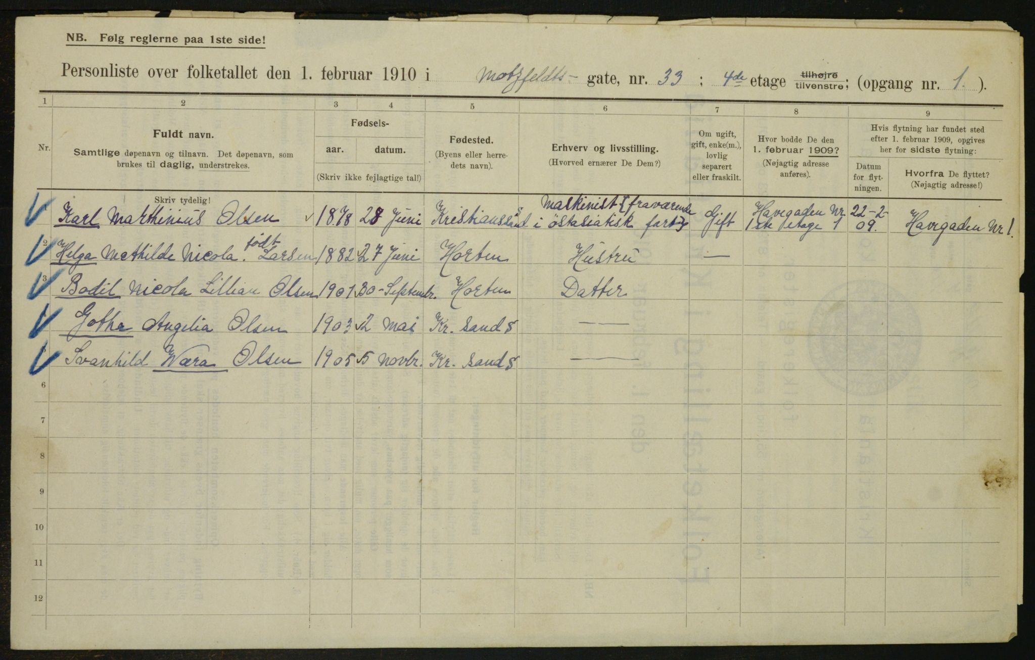 OBA, Municipal Census 1910 for Kristiania, 1910, p. 64430