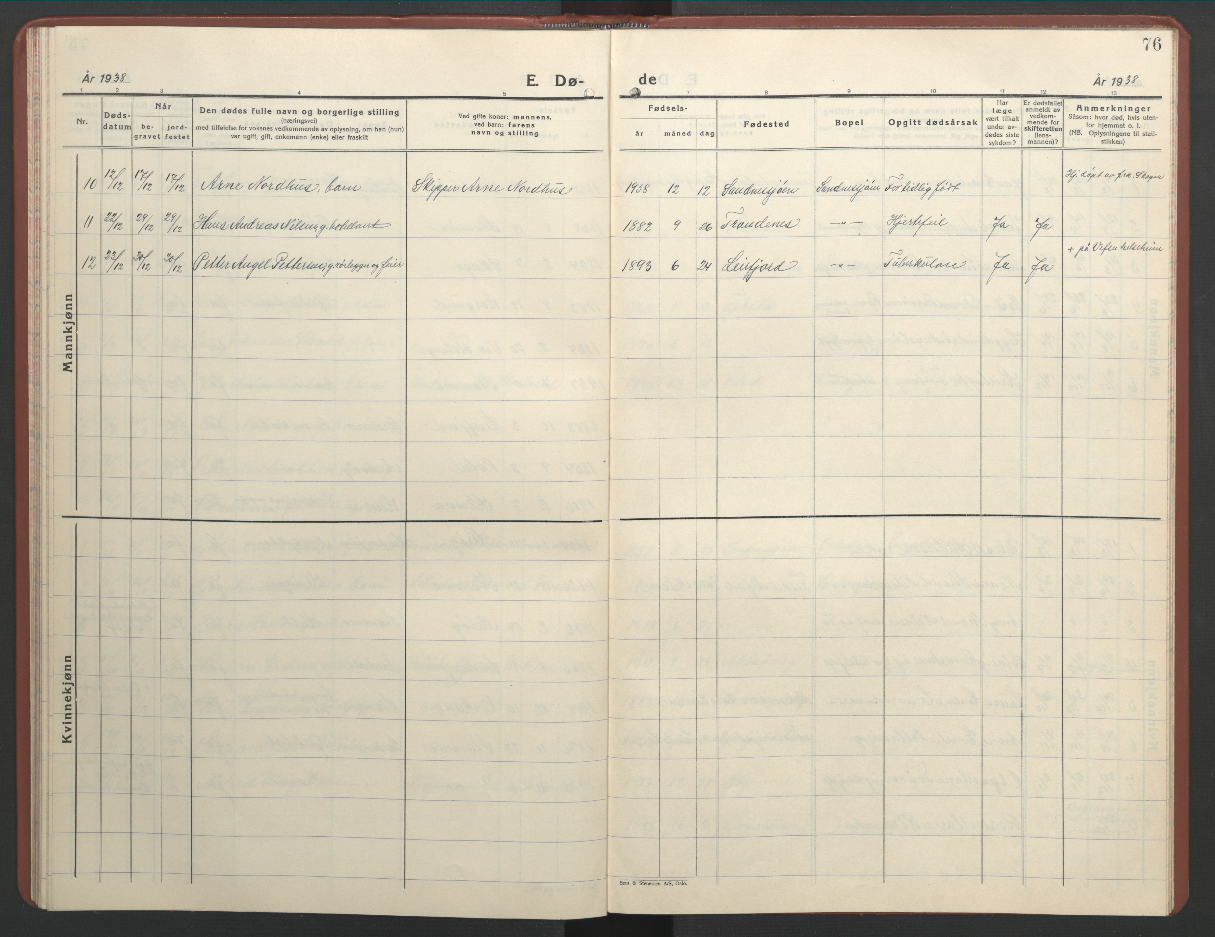 Ministerialprotokoller, klokkerbøker og fødselsregistre - Nordland, AV/SAT-A-1459/831/L0481: Parish register (copy) no. 831C08, 1935-1948, p. 76