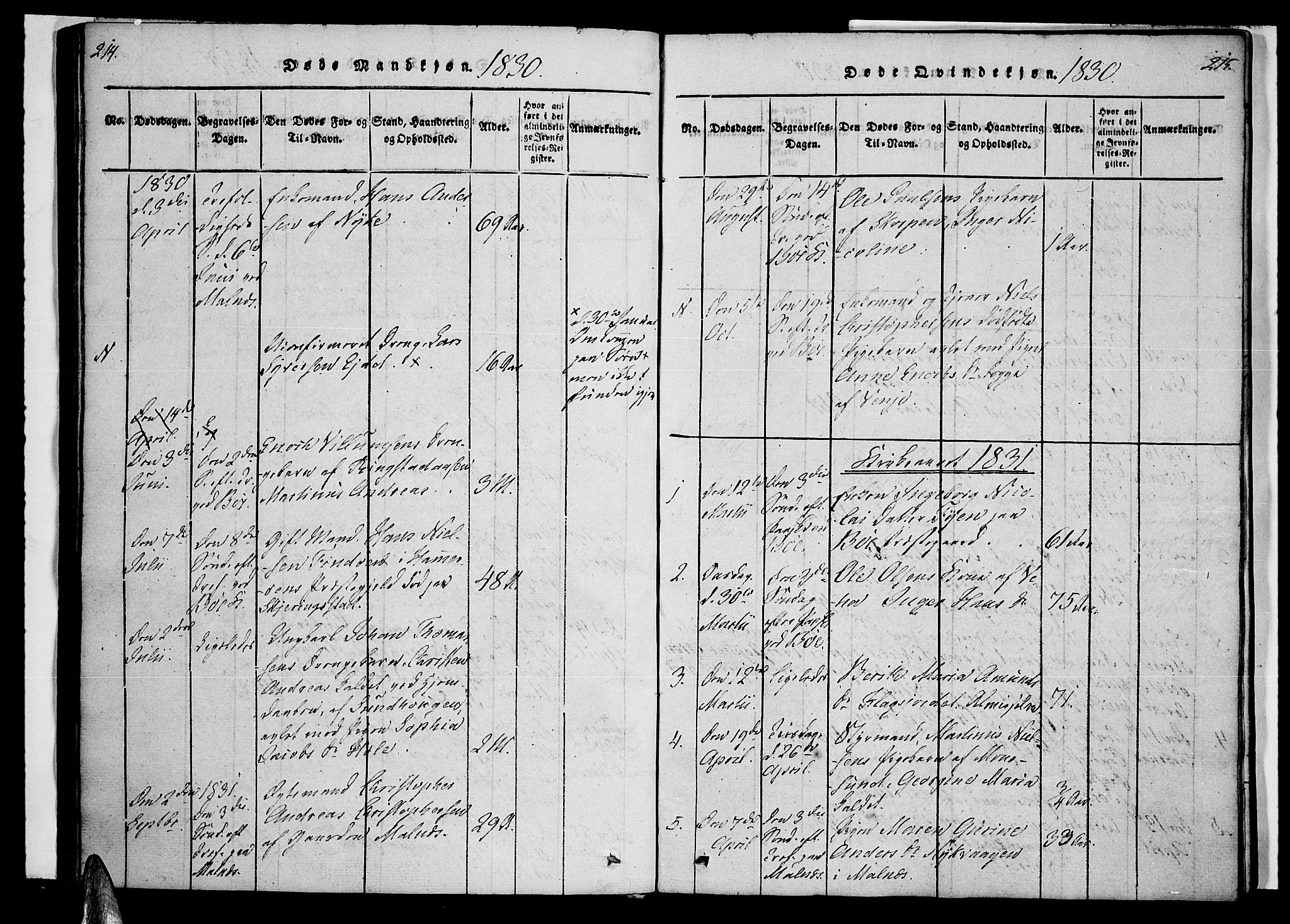 Ministerialprotokoller, klokkerbøker og fødselsregistre - Nordland, AV/SAT-A-1459/891/L1298: Parish register (official) no. 891A03, 1820-1840, p. 214-215