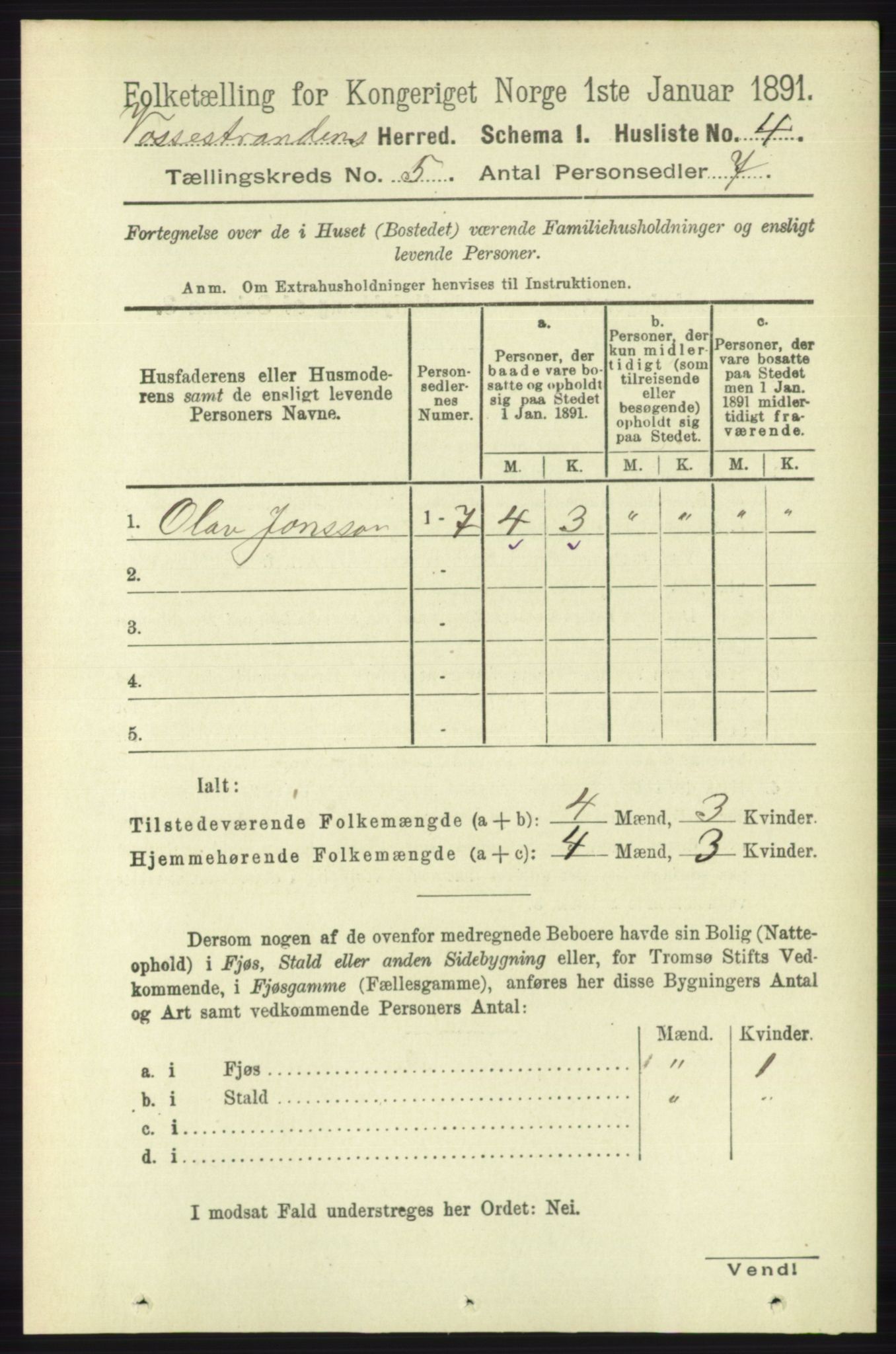 RA, 1891 census for 1236 Vossestrand, 1891, p. 1854