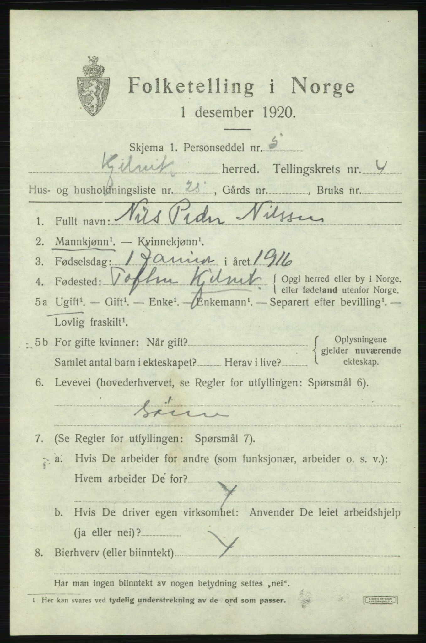 SATØ, 1920 census for Kjelvik, 1920, p. 2179