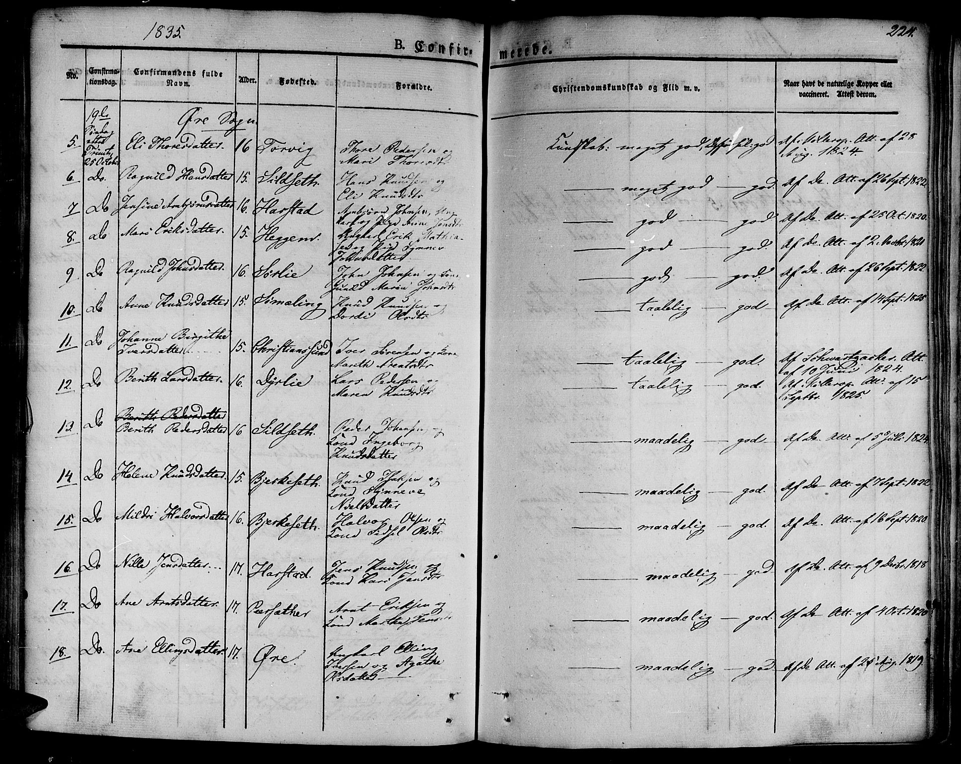 Ministerialprotokoller, klokkerbøker og fødselsregistre - Møre og Romsdal, AV/SAT-A-1454/586/L0983: Parish register (official) no. 586A09, 1829-1843, p. 224