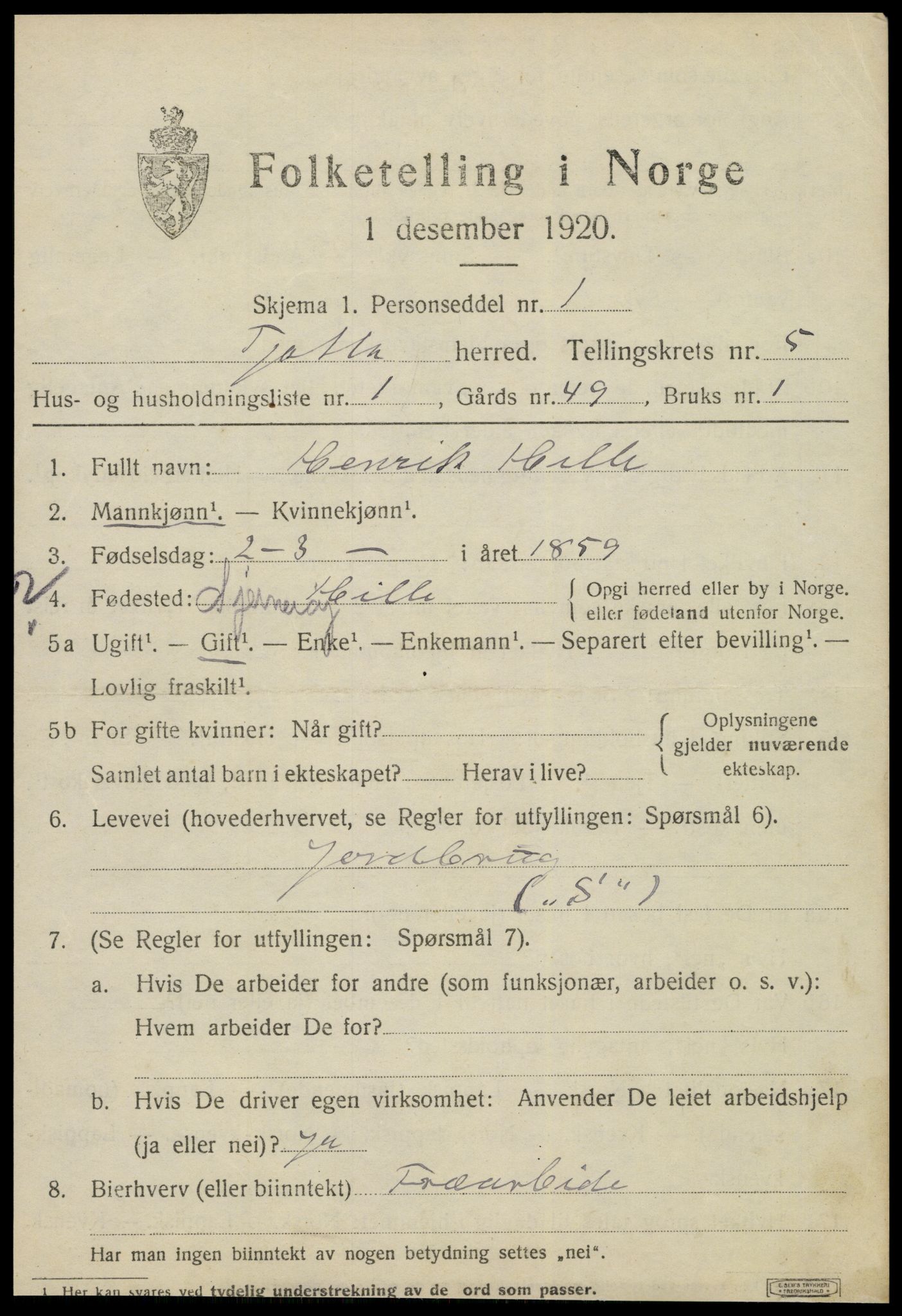 SAT, 1920 census for Tjøtta, 1920, p. 1967