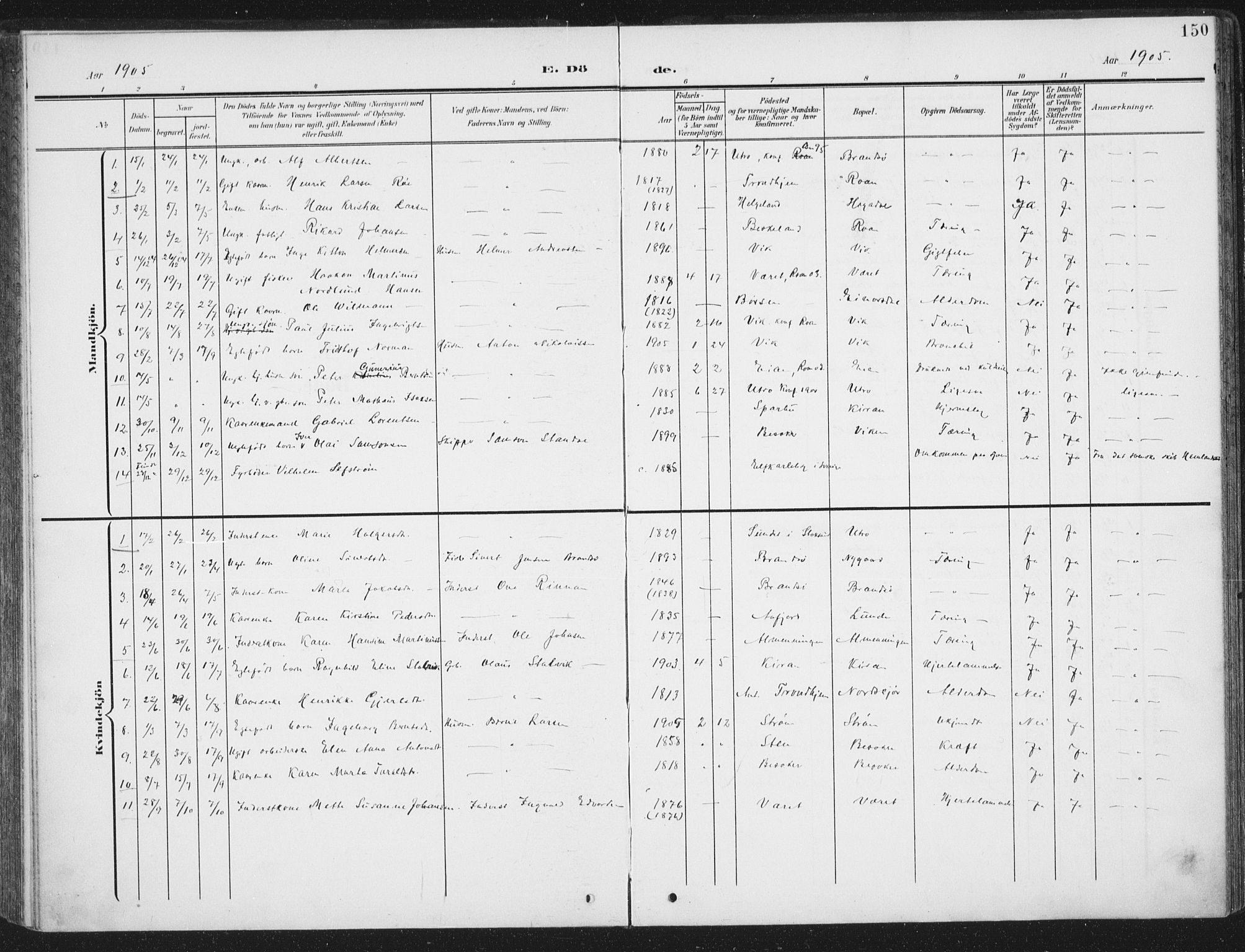 Ministerialprotokoller, klokkerbøker og fødselsregistre - Sør-Trøndelag, SAT/A-1456/657/L0709: Parish register (official) no. 657A10, 1905-1919, p. 150