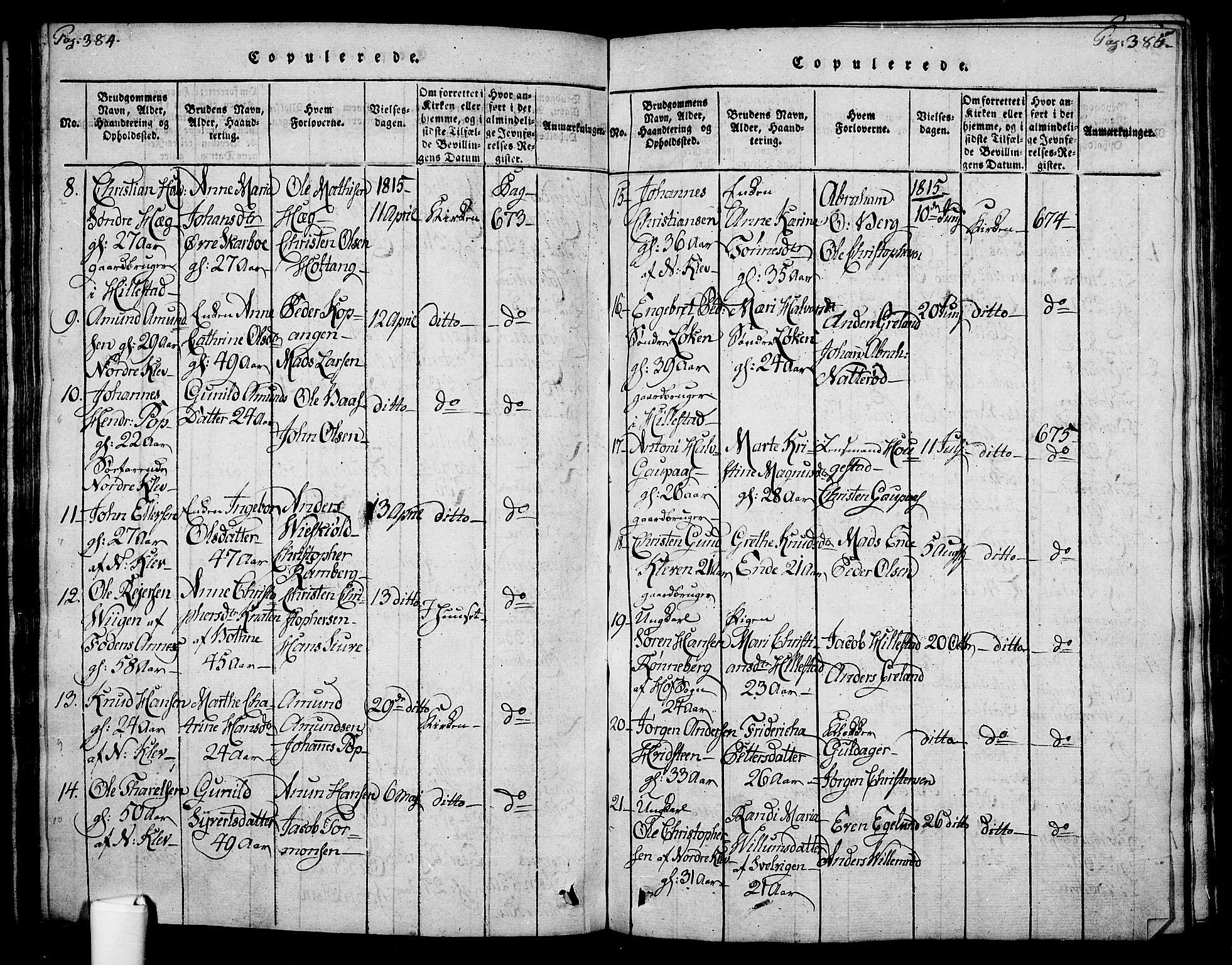 Botne kirkebøker, AV/SAKO-A-340/F/Fa/L0005: Parish register (official) no. I 5, 1814-1836, p. 384-385