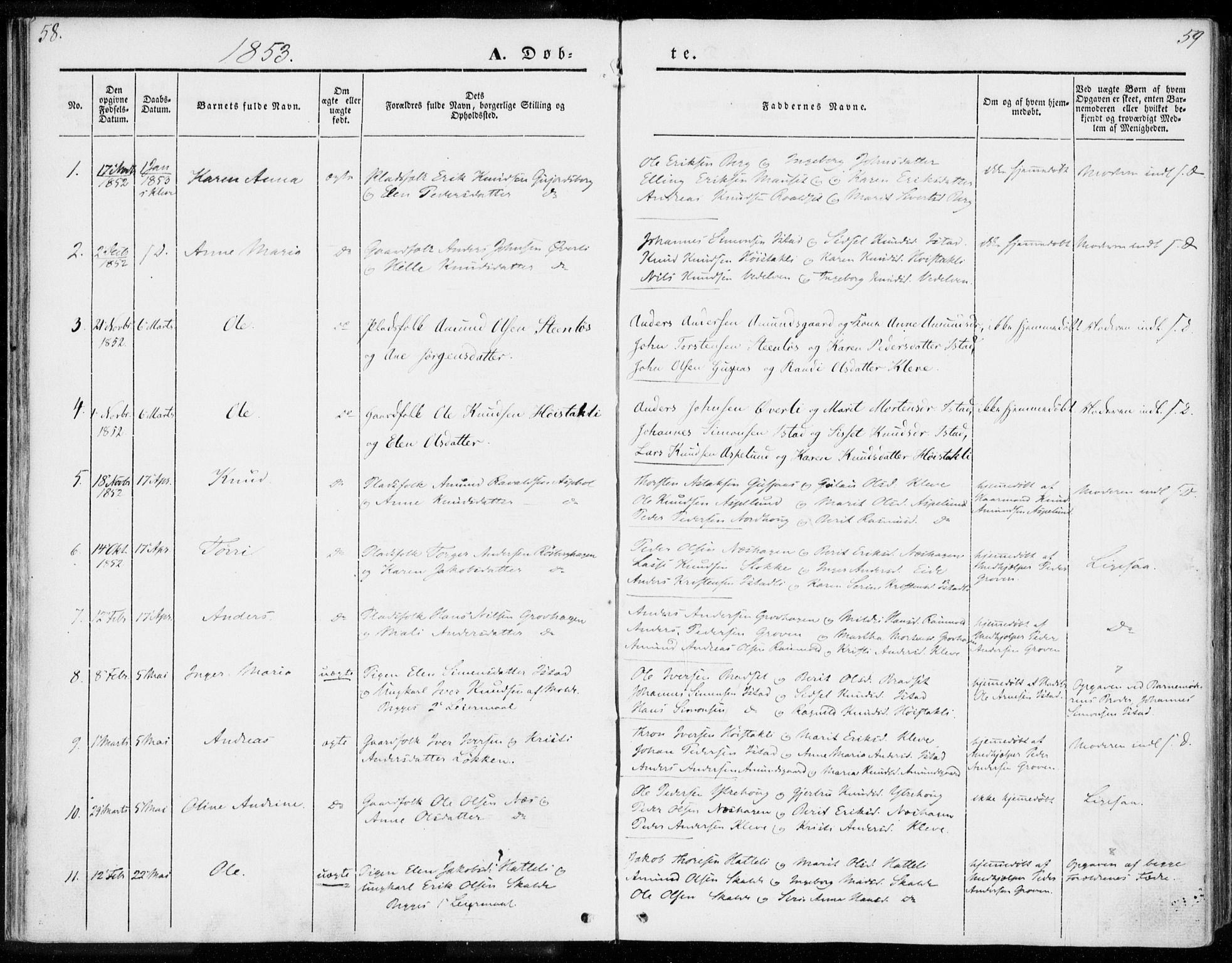 Ministerialprotokoller, klokkerbøker og fødselsregistre - Møre og Romsdal, SAT/A-1454/557/L0680: Parish register (official) no. 557A02, 1843-1869, p. 58-59