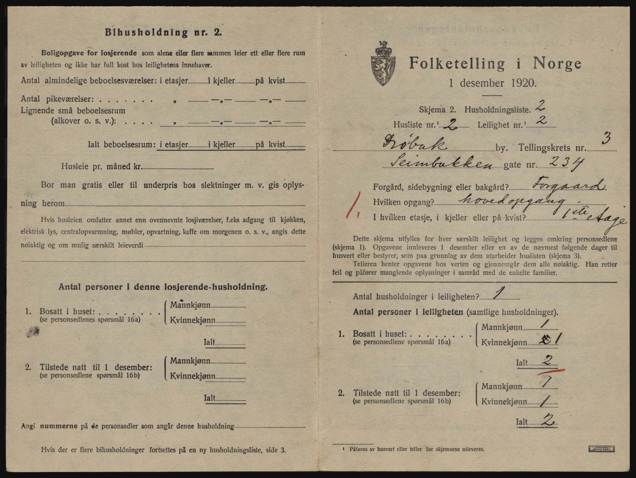 SAO, 1920 census for Drøbak, 1920, p. 1117