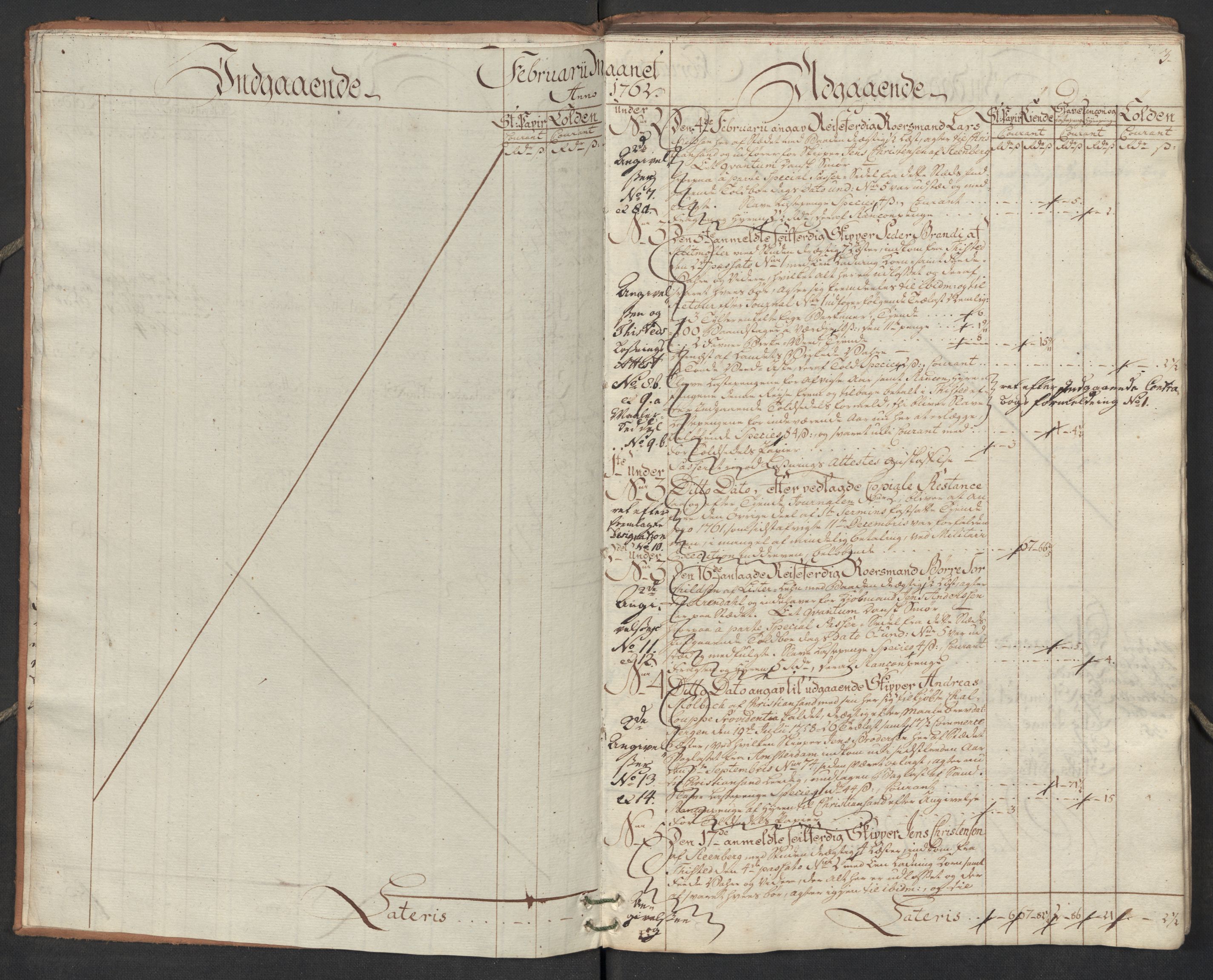 Generaltollkammeret, tollregnskaper, AV/RA-EA-5490/R17/L0023/0005: Tollregnskaper Mandal / Utgående hovedtollbok, 1762, p. 2b-3a