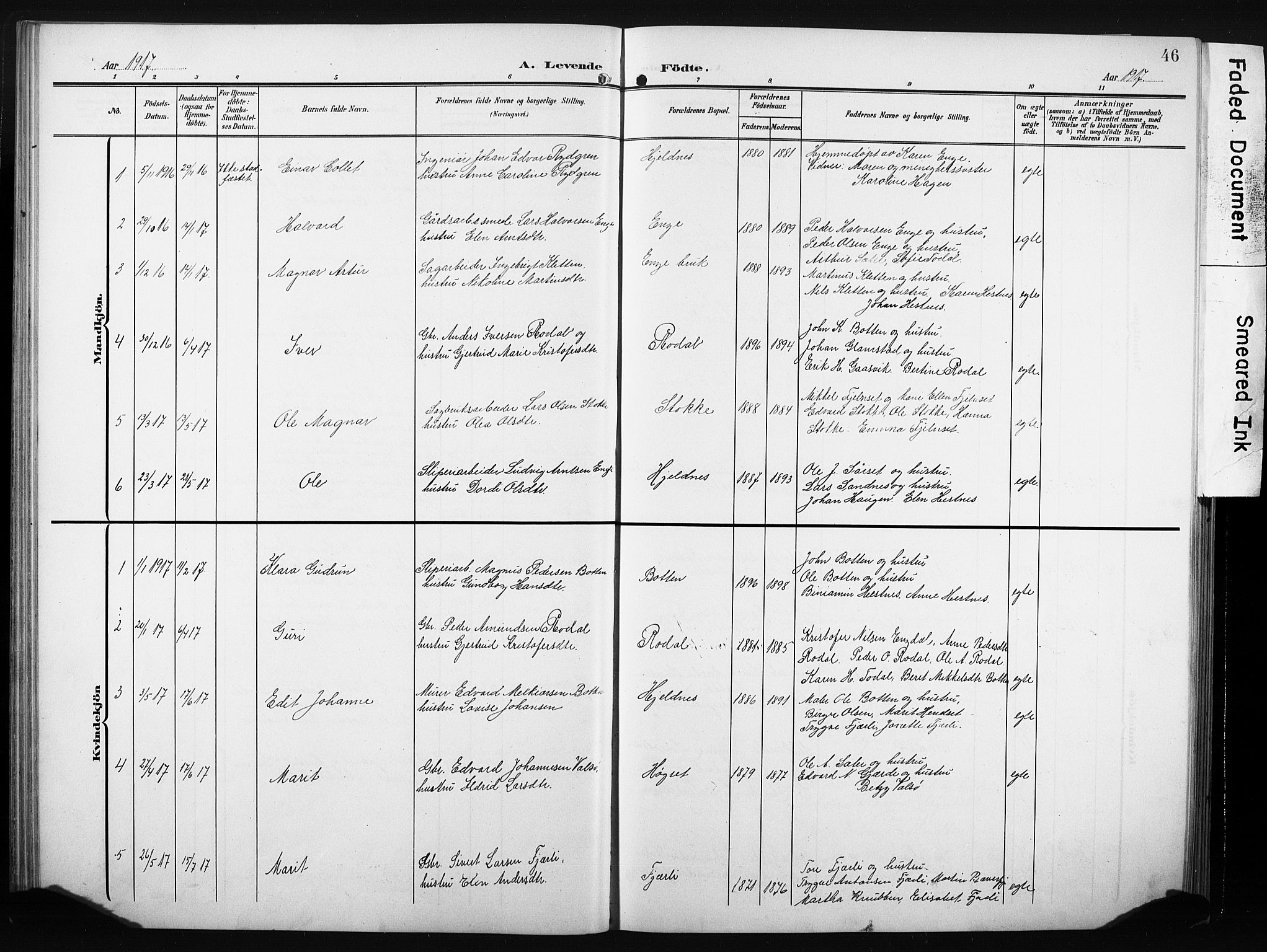 Ministerialprotokoller, klokkerbøker og fødselsregistre - Møre og Romsdal, AV/SAT-A-1454/580/L0927: Parish register (copy) no. 580C02, 1904-1932, p. 46