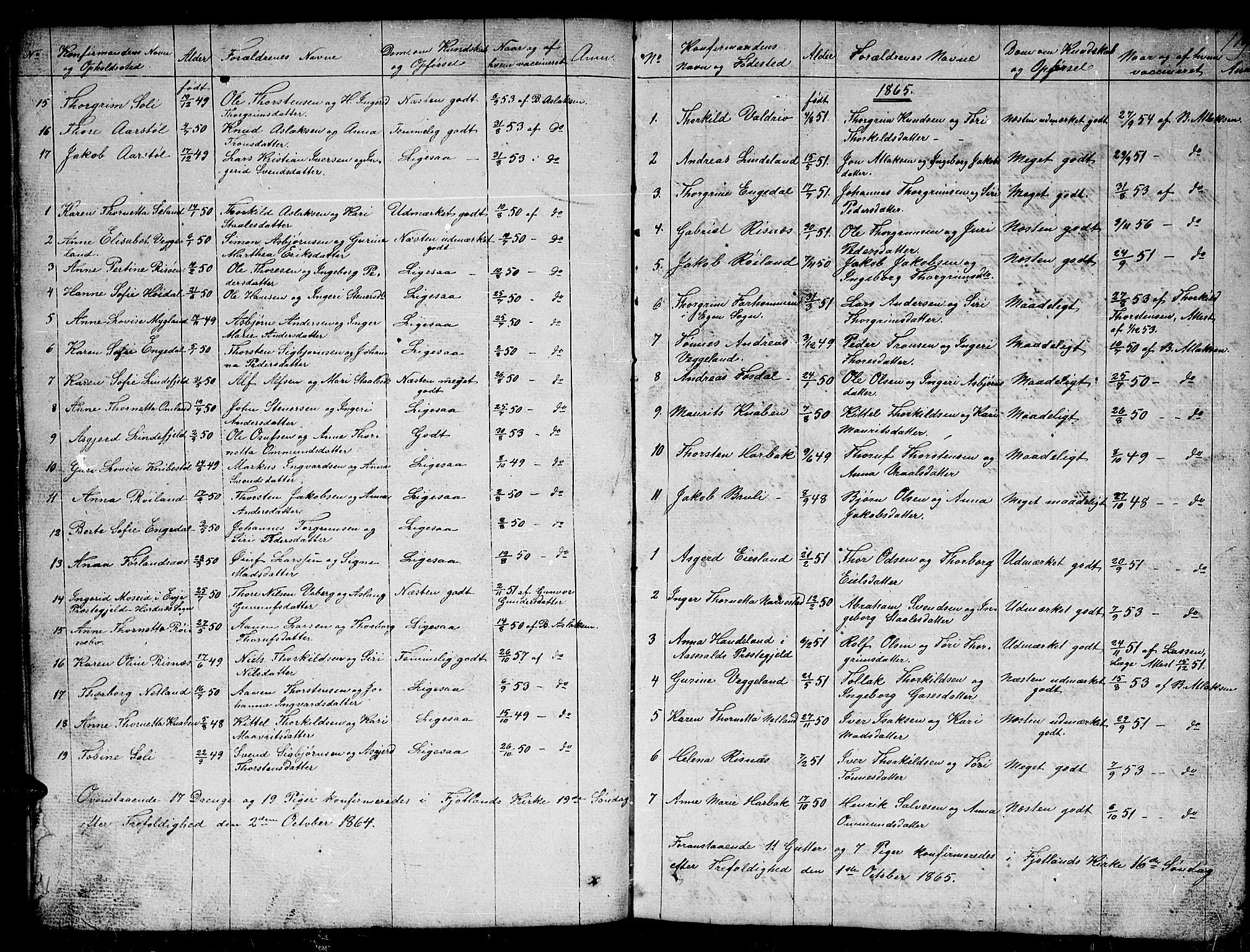 Fjotland sokneprestkontor, AV/SAK-1111-0010/F/Fb/L0002: Parish register (copy) no. B 2, 1841-1871, p. 119