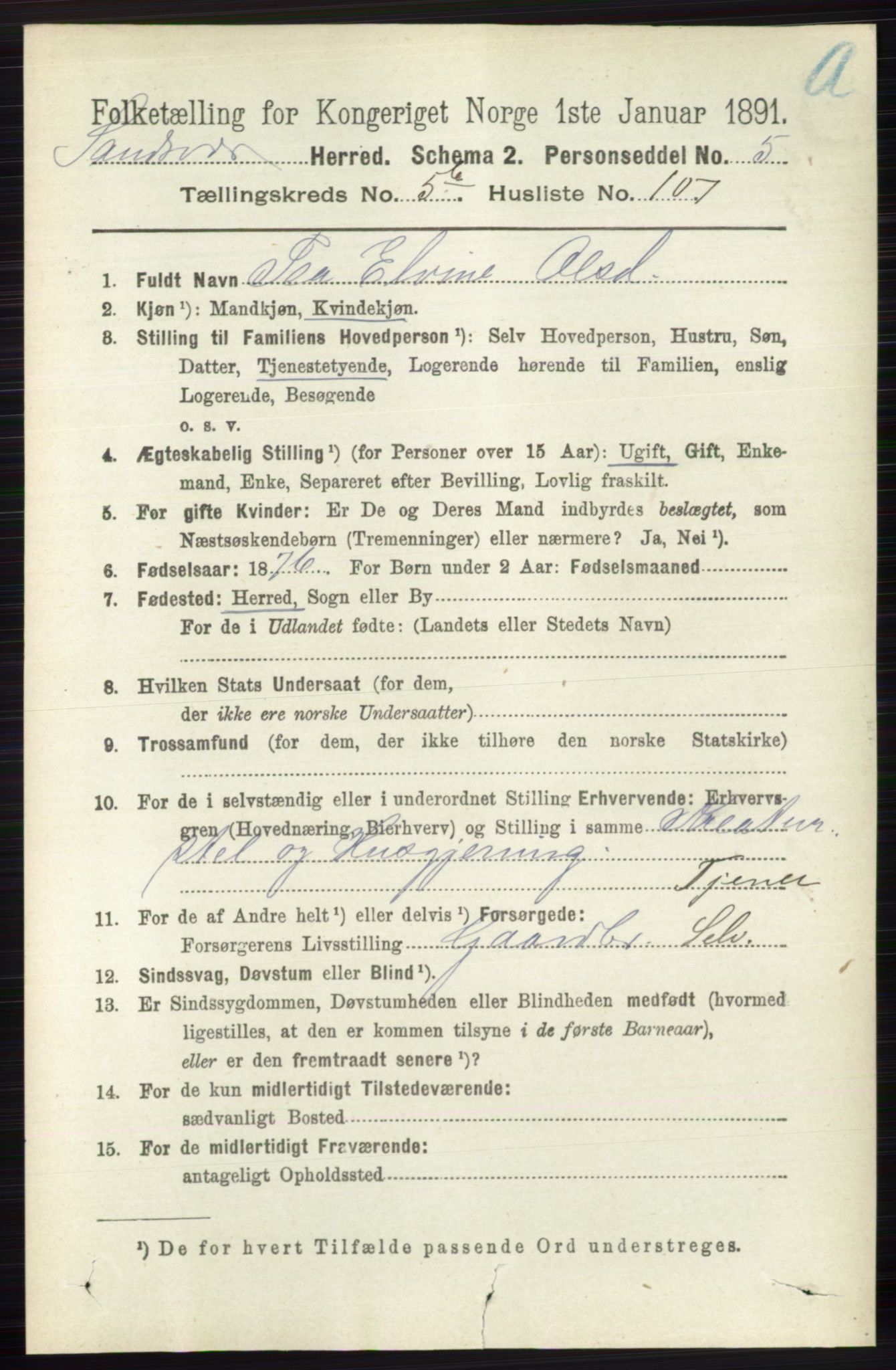 RA, 1891 census for 0629 Sandsvær, 1891, p. 3294