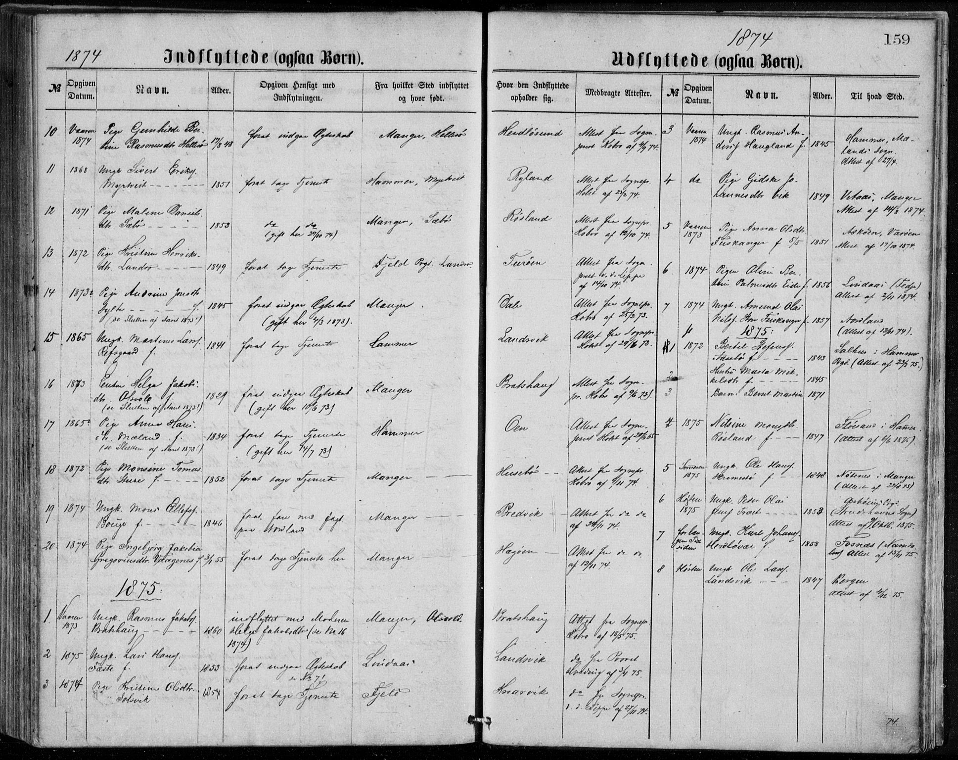 Herdla Sokneprestembete, SAB/A-75701/H/Haa: Parish register (official) no. A 2, 1869-1877, p. 159