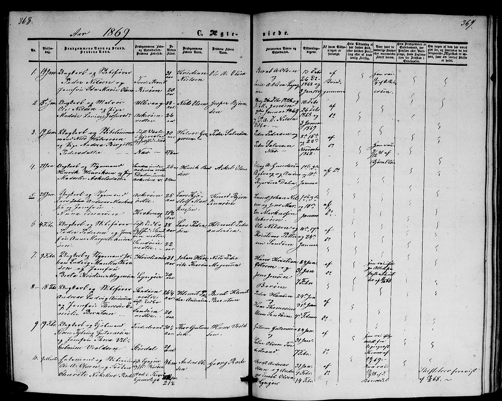 Dypvåg sokneprestkontor, SAK/1111-0007/F/Fb/Fba/L0011: Parish register (copy) no. B 11, 1857-1872, p. 368-369