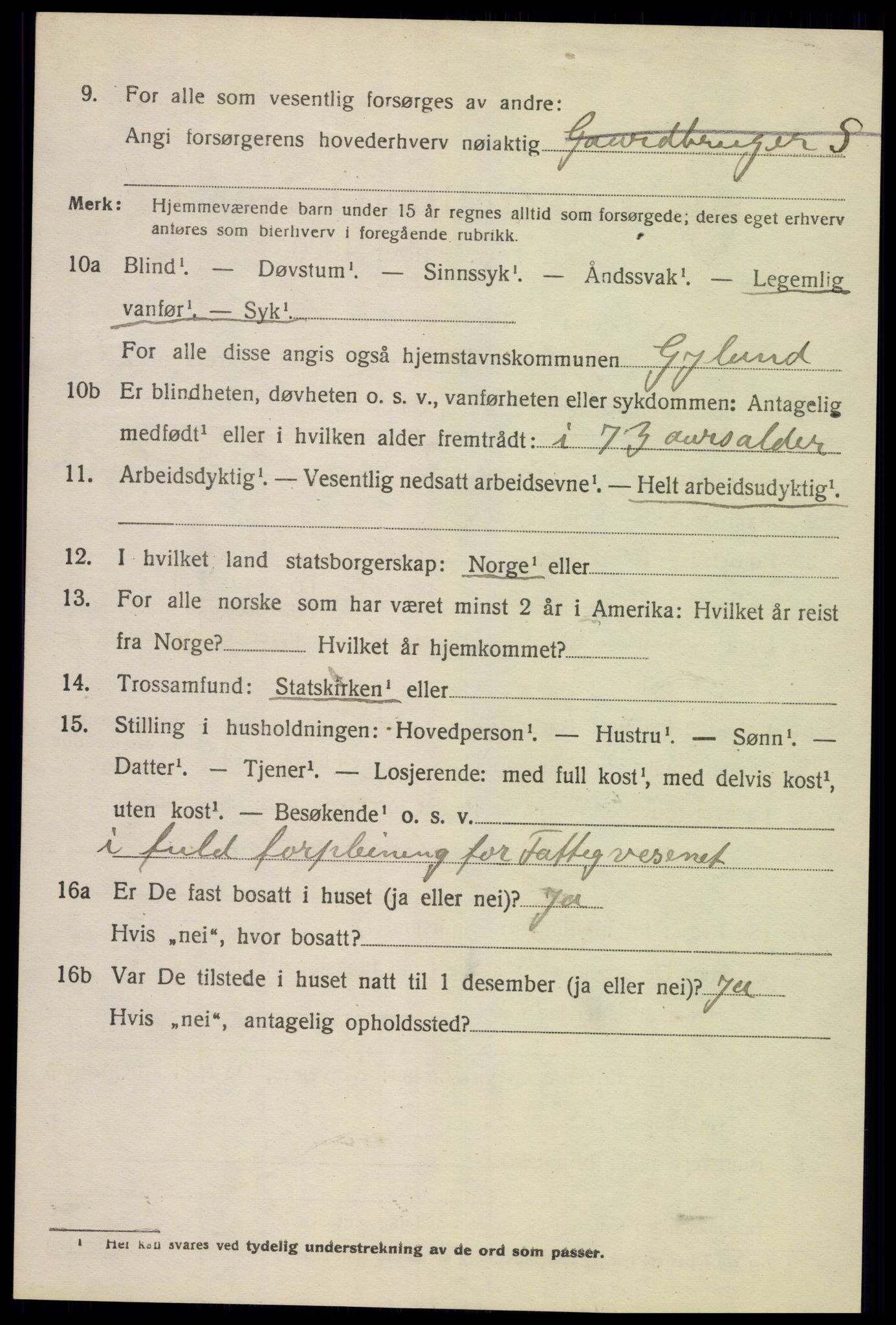 SAK, 1920 census for Gyland, 1920, p. 2449