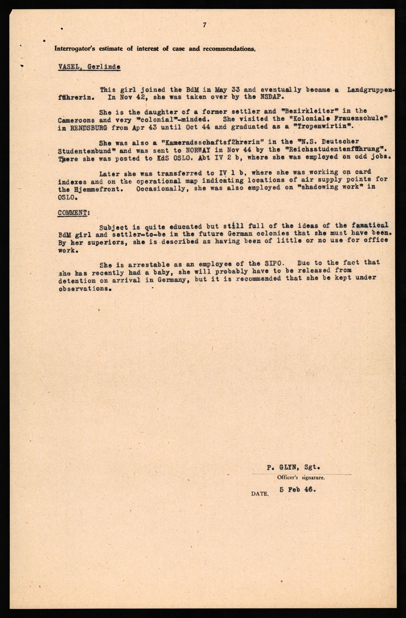 Forsvaret, Forsvarets overkommando II, AV/RA-RAFA-3915/D/Db/L0034: CI Questionaires. Tyske okkupasjonsstyrker i Norge. Tyskere., 1945-1946, p. 258