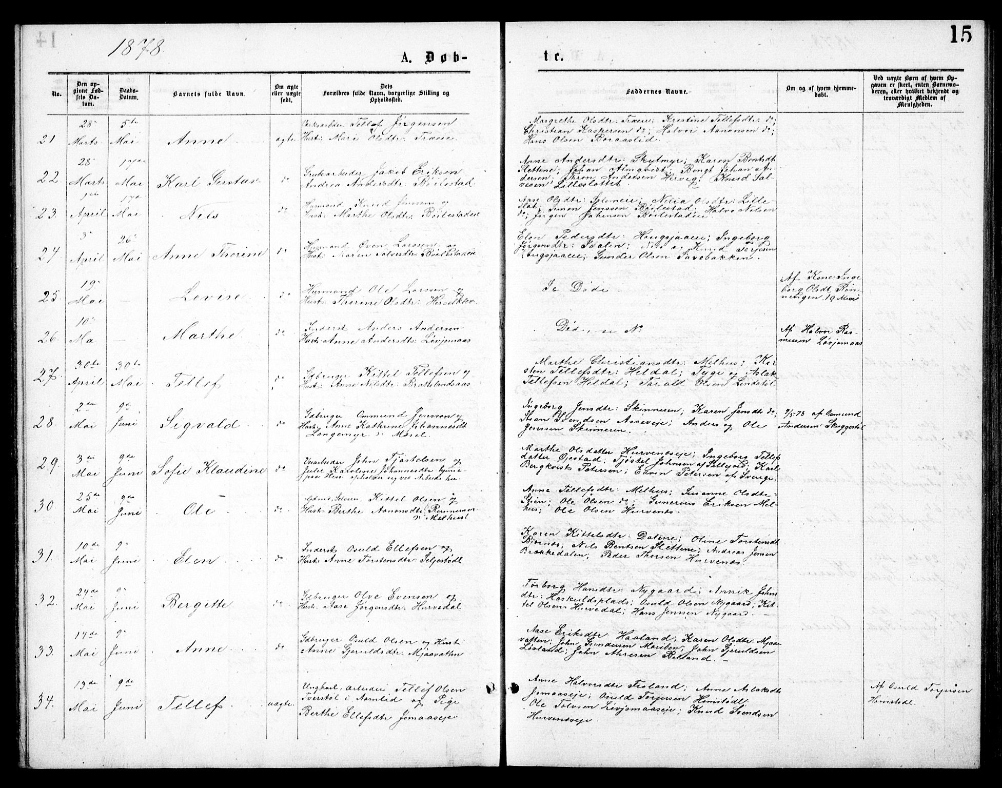 Froland sokneprestkontor, AV/SAK-1111-0013/F/Fb/L0009: Parish register (copy) no. B 9, 1875-1893, p. 15