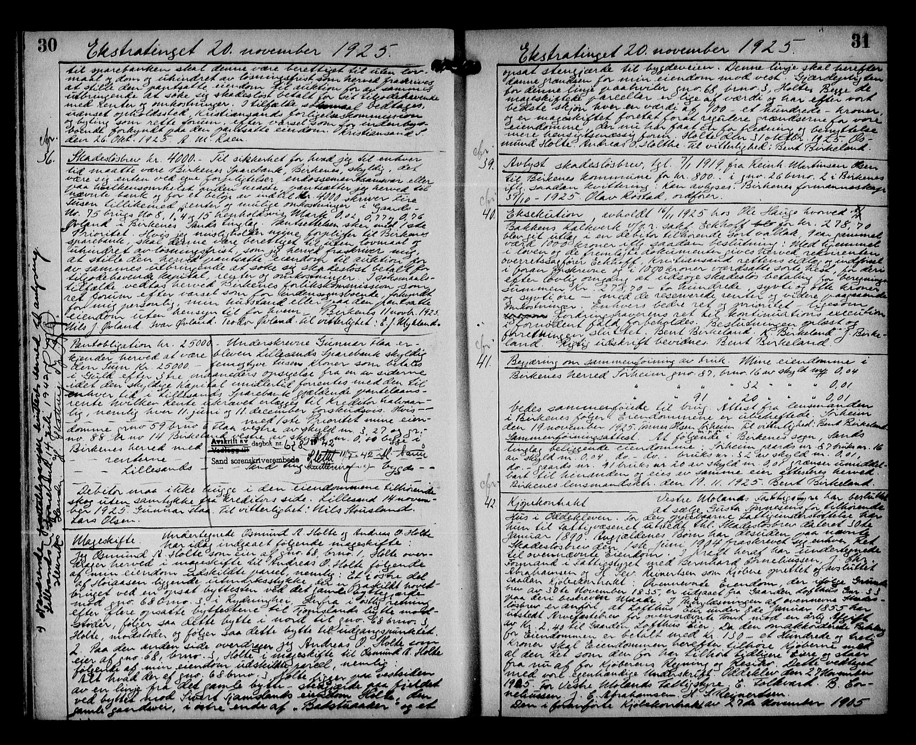 Vestre Nedenes/Sand sorenskriveri, AV/SAK-1221-0010/G/Gb/Gba/L0035: Mortgage book no. 61, 1925-1929, p. 30-31