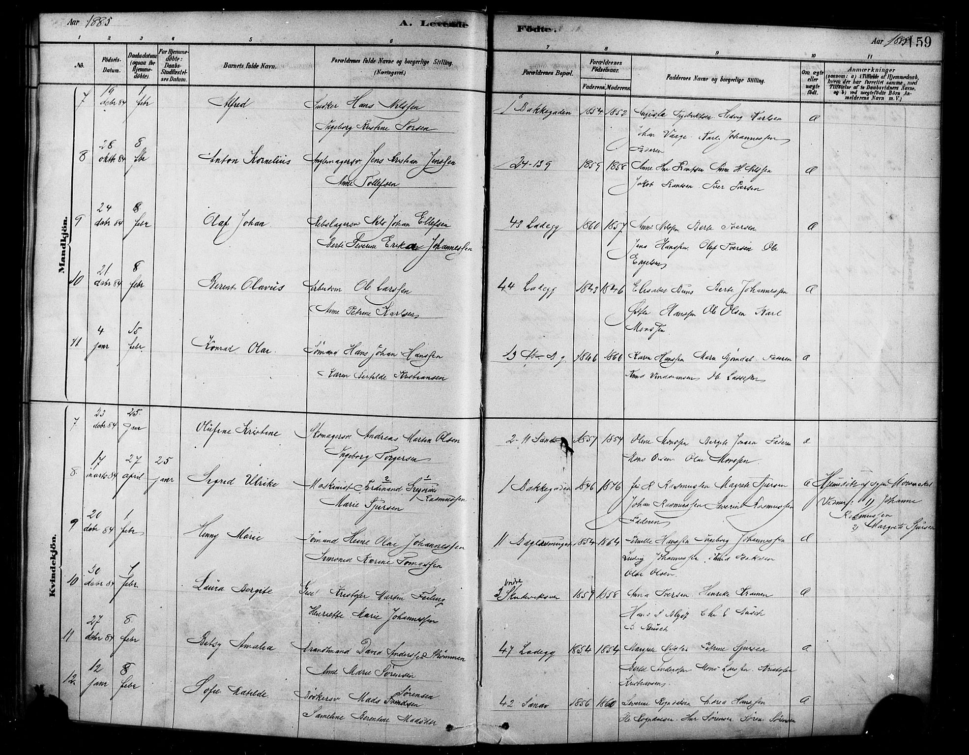 Sandviken Sokneprestembete, AV/SAB-A-77601/H/Ha/L0004: Parish register (official) no. B 1, 1878-1891, p. 159