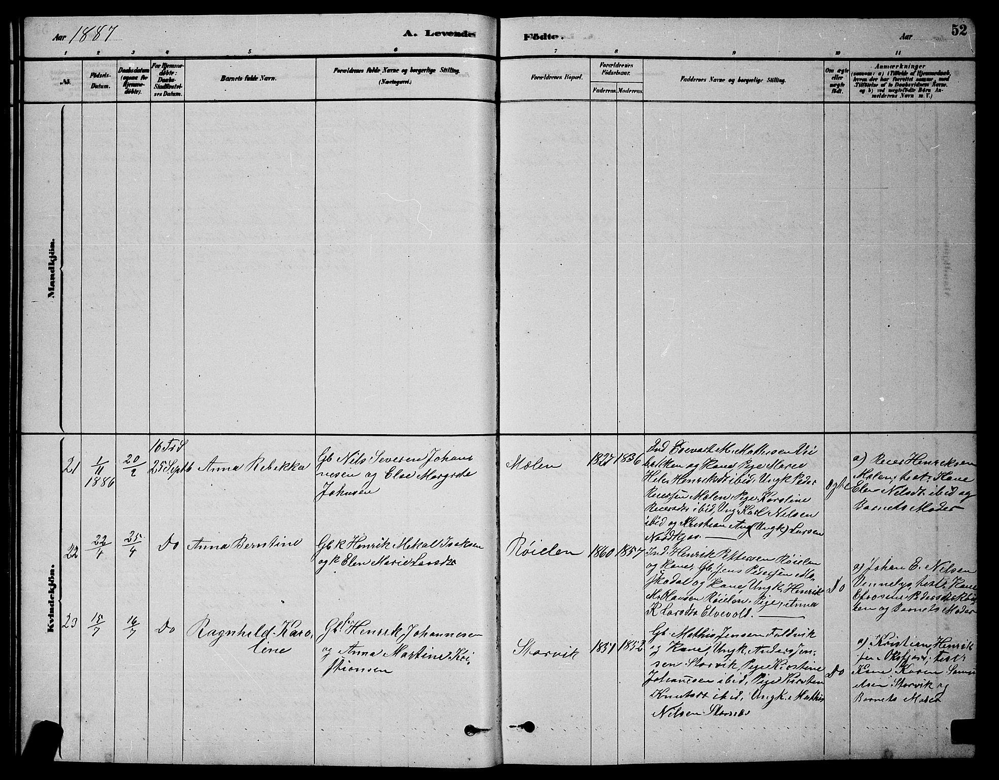 Skjervøy sokneprestkontor, AV/SATØ-S-1300/H/Ha/Hab/L0020klokker: Parish register (copy) no. 20, 1878-1892, p. 52