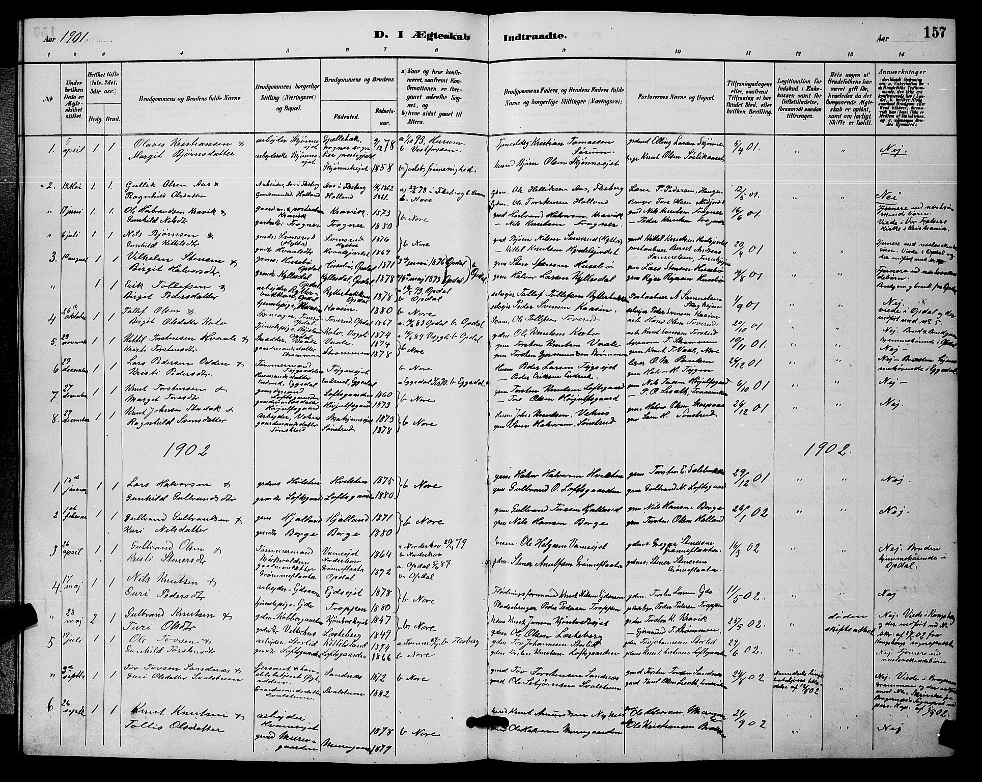Nore kirkebøker, SAKO/A-238/G/Ga/L0003: Parish register (copy) no. I 3, 1886-1903, p. 157