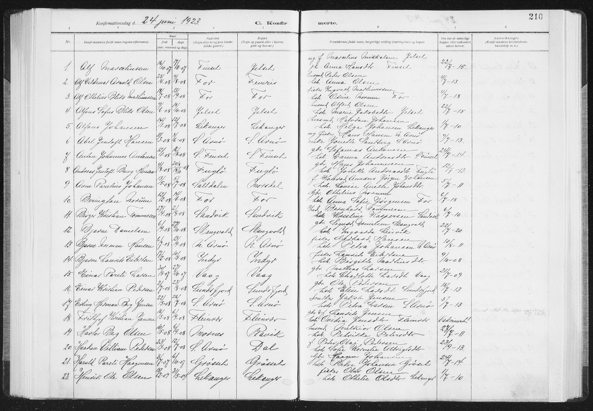 Ministerialprotokoller, klokkerbøker og fødselsregistre - Nordland, SAT/A-1459/805/L0104: Parish register (official) no. 805A09, 1909-1926, p. 210