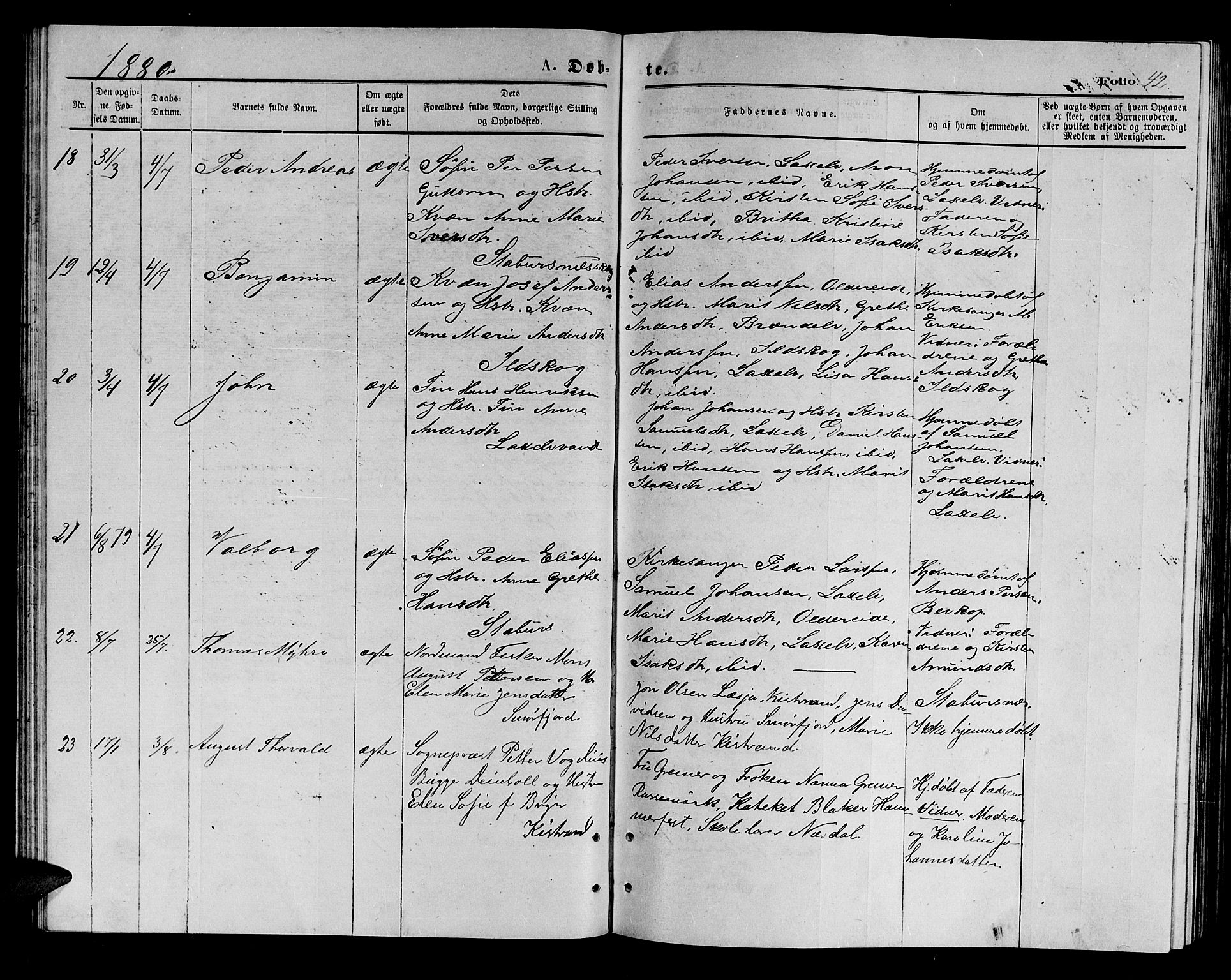 Kistrand/Porsanger sokneprestembete, SATØ/S-1351/H/Hb/L0003.klokk: Parish register (copy) no. 3, 1874-1885, p. 42
