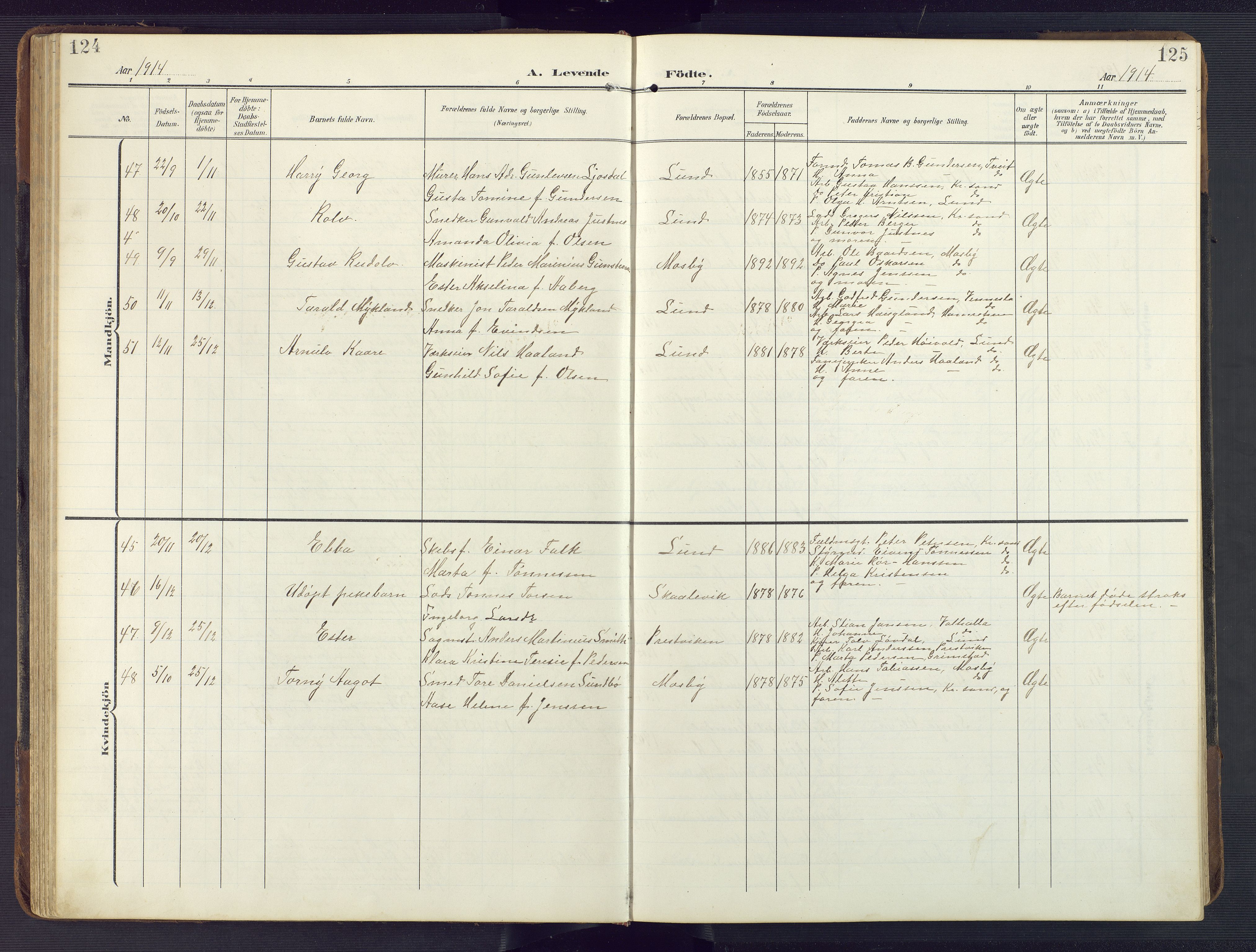 Oddernes sokneprestkontor, SAK/1111-0033/F/Fb/Fba/L0010: Parish register (copy) no. B 10, 1907-1941, p. 124-125