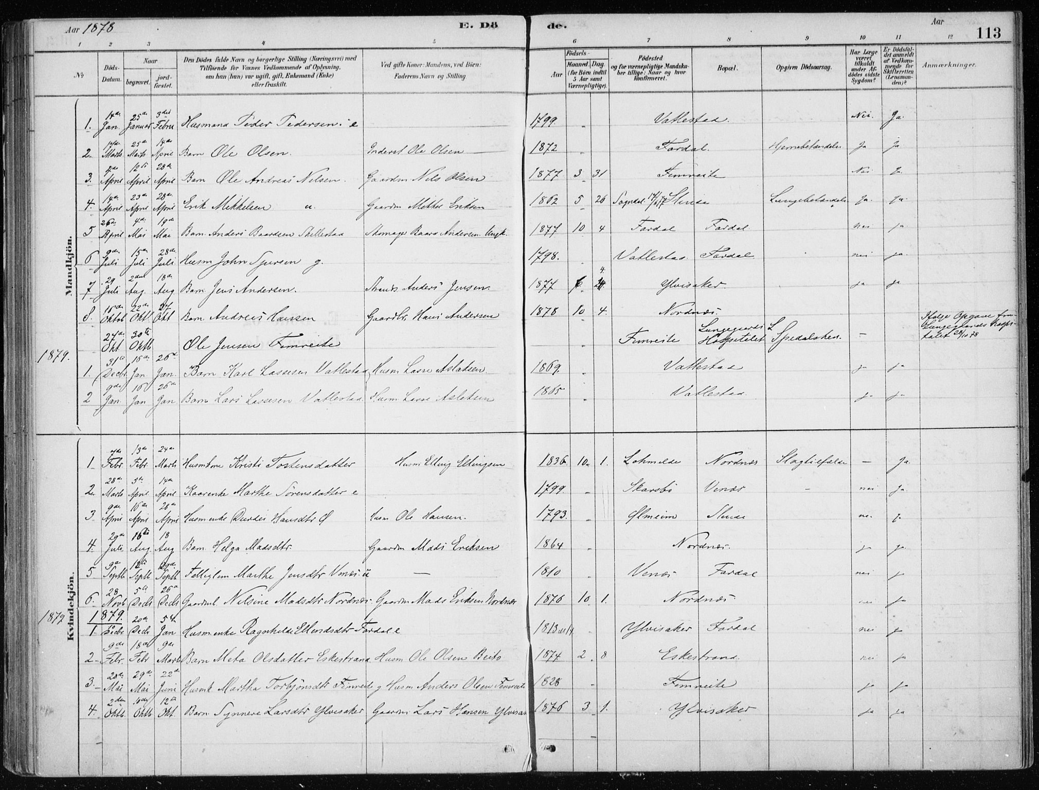 Sogndal sokneprestembete, SAB/A-81301/H/Haa/Haac/L0001: Parish register (official) no. C 1, 1878-1907, p. 113