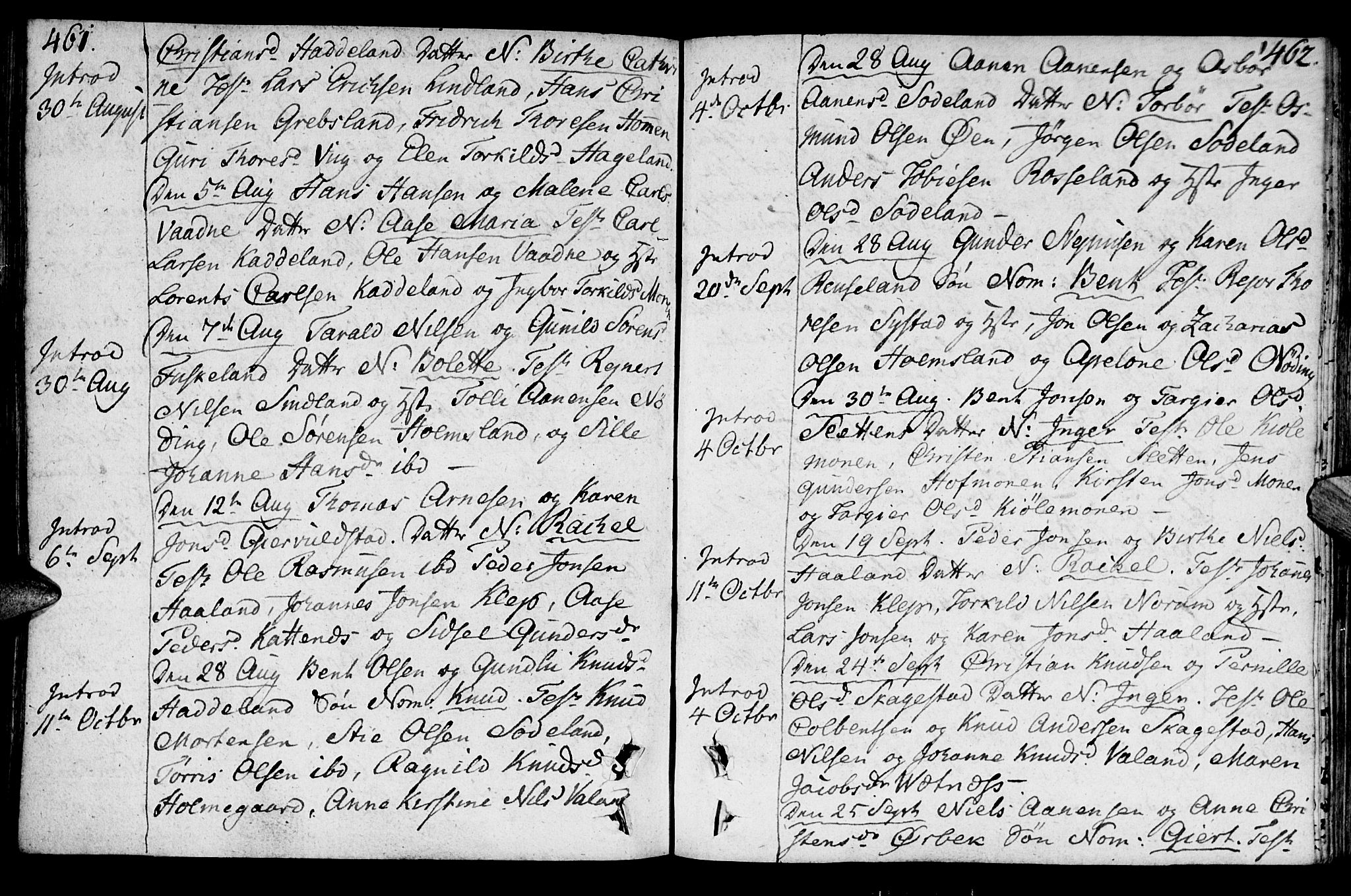 Holum sokneprestkontor, AV/SAK-1111-0022/F/Fa/Faa/L0003: Parish register (official) no. A 3, 1780-1821, p. 461-462