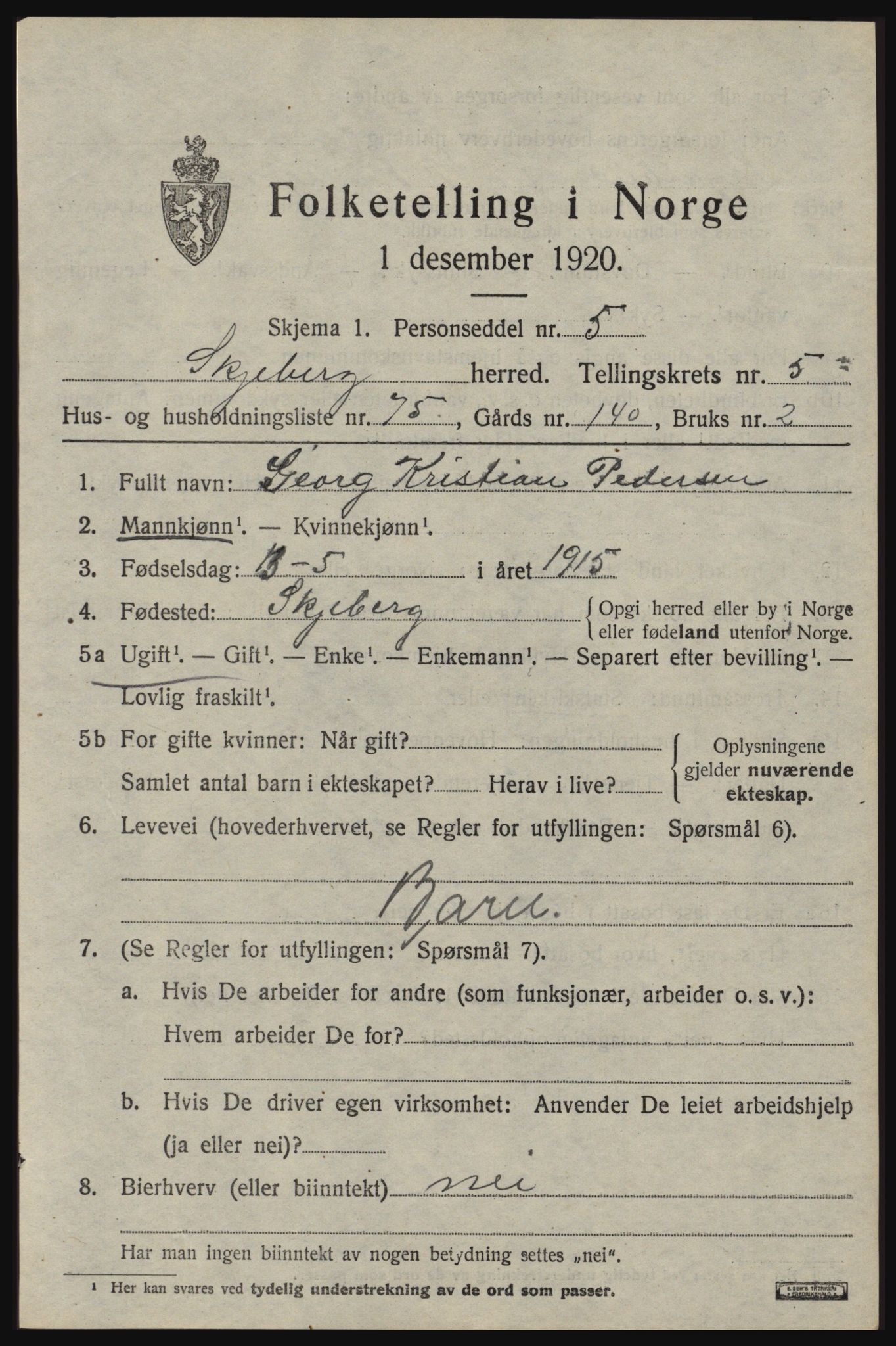 SAO, 1920 census for Skjeberg, 1920, p. 6581