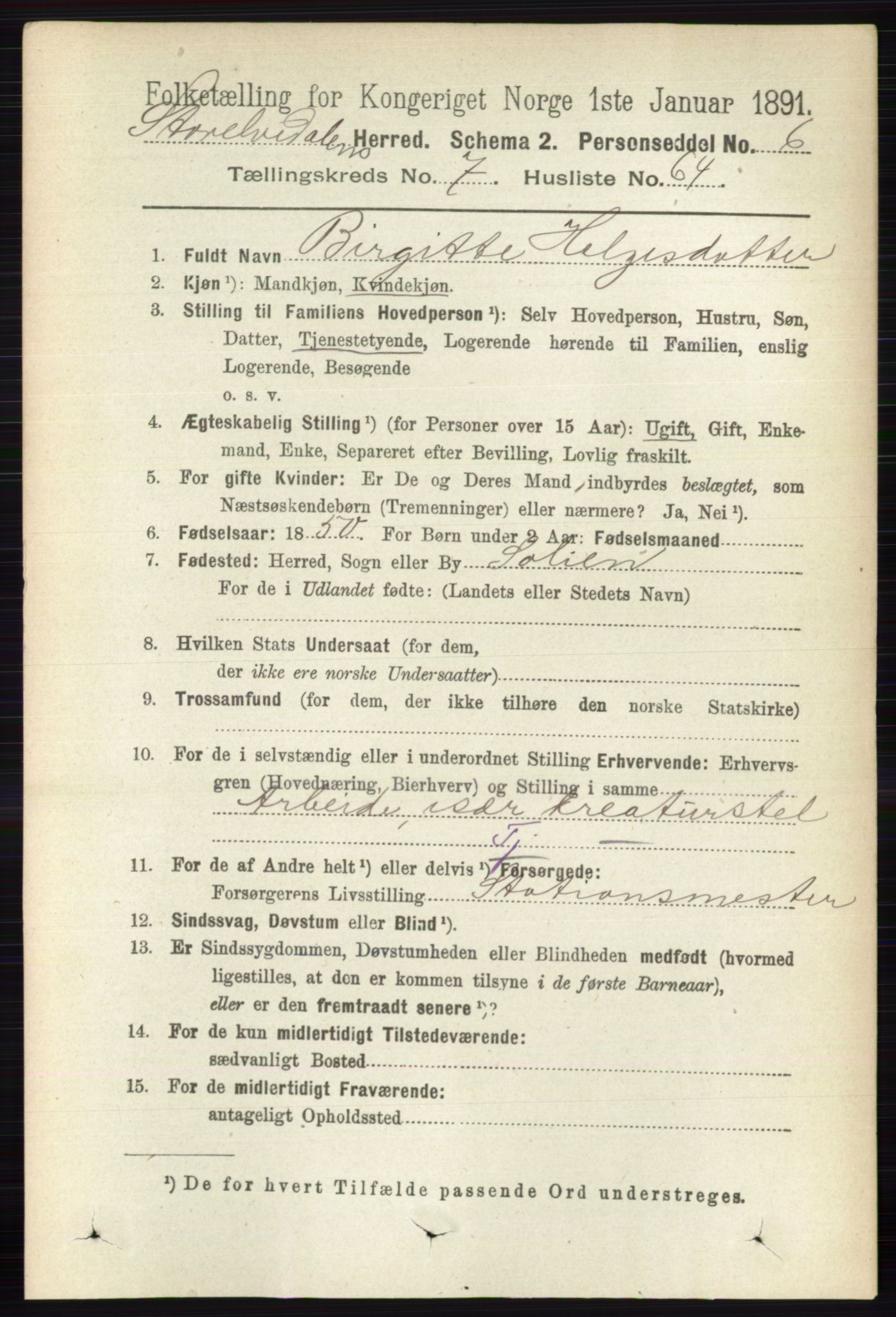 RA, 1891 census for 0430 Stor-Elvdal, 1891, p. 3177