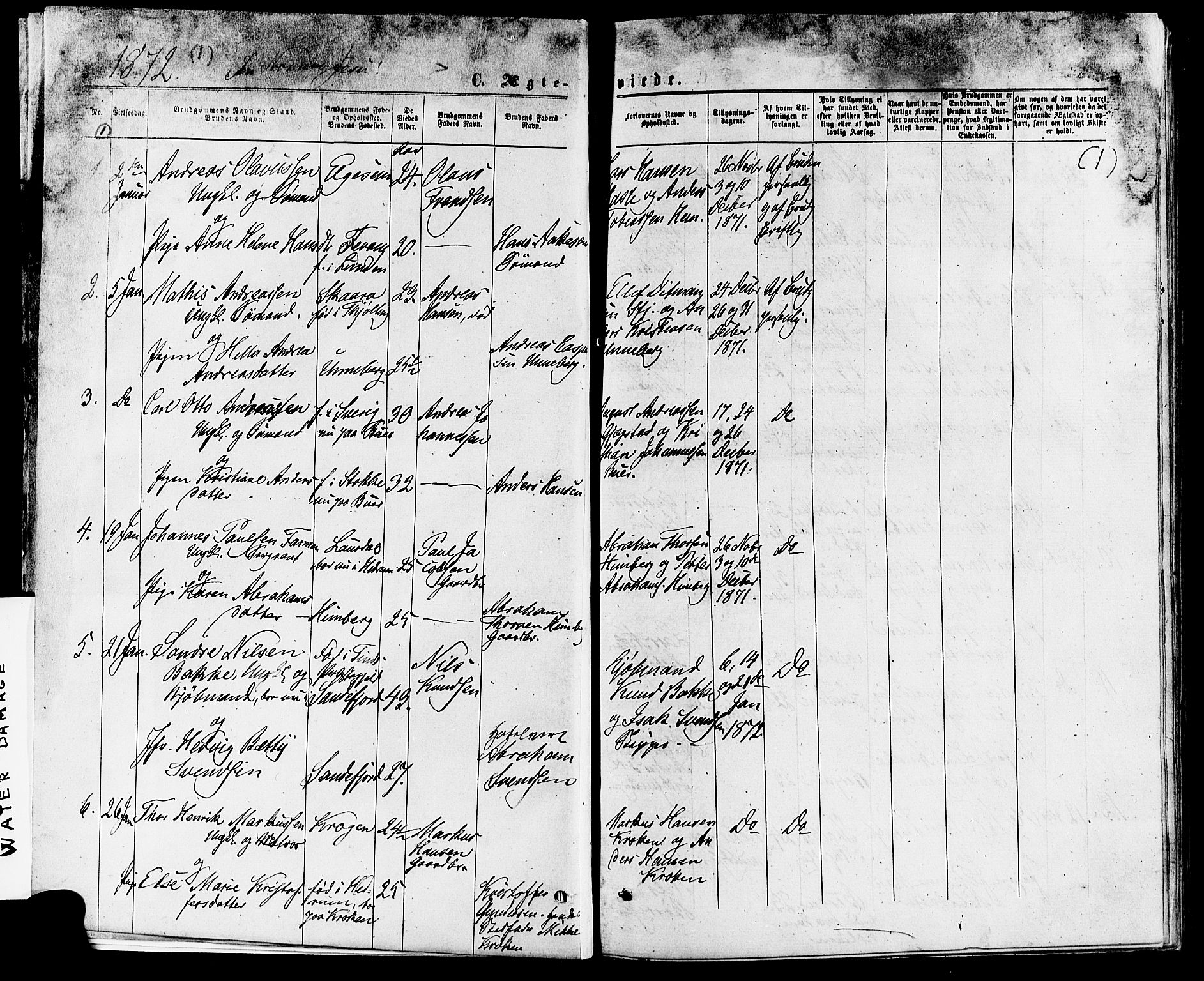 Sandar kirkebøker, SAKO/A-243/F/Fa/L0011: Parish register (official) no. 11, 1872-1882, p. 1