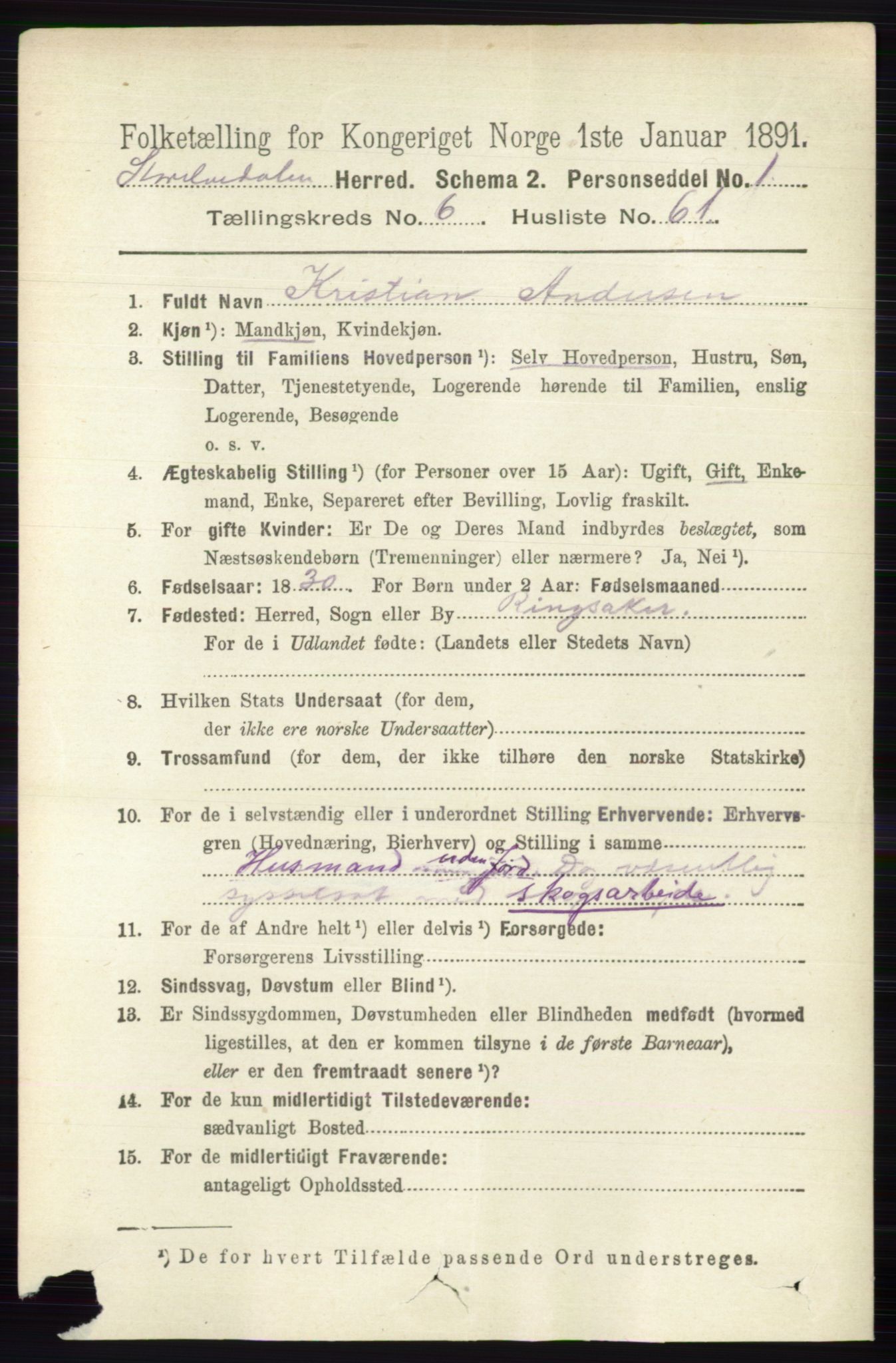 RA, 1891 census for 0430 Stor-Elvdal, 1891, p. 2544