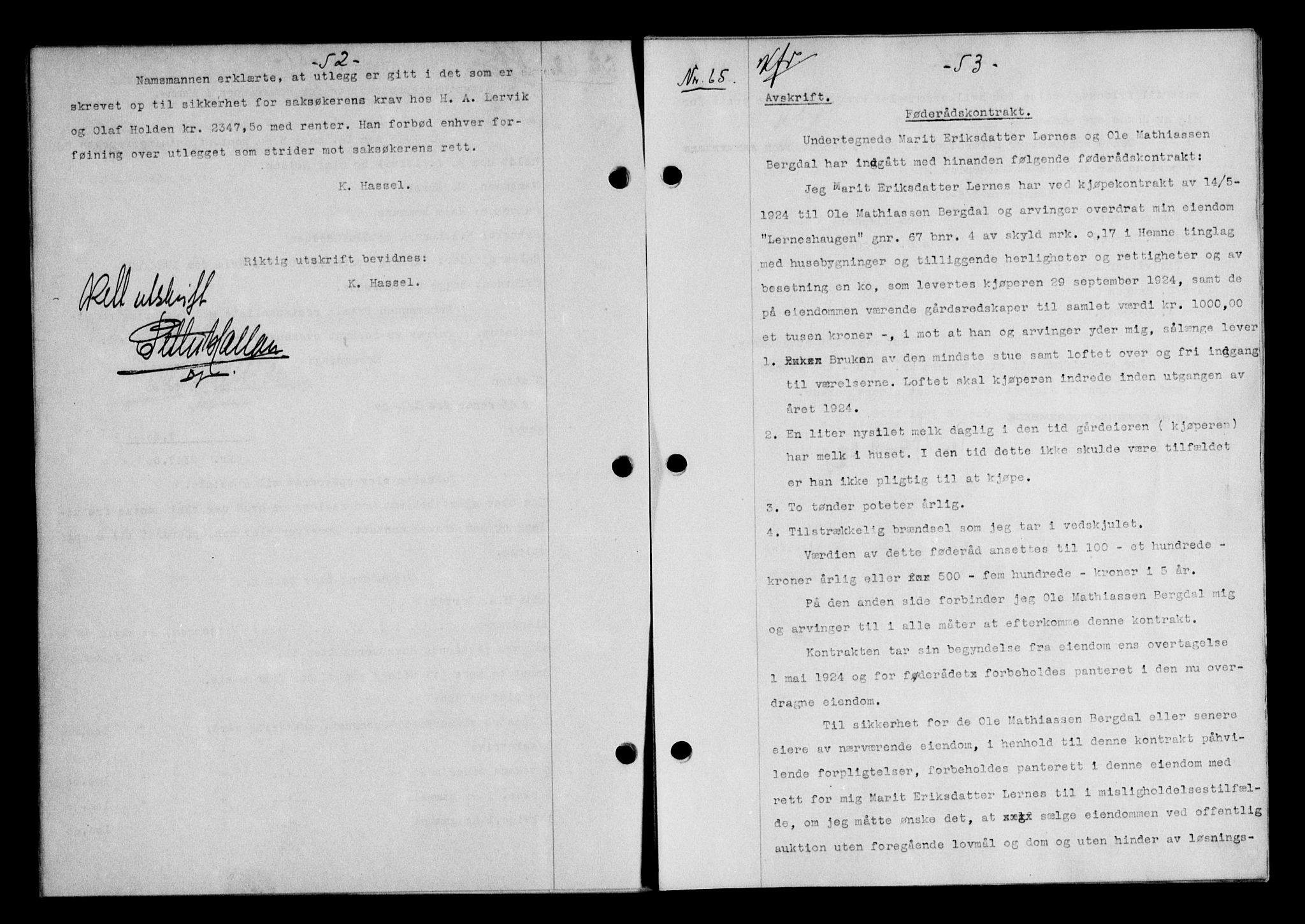 Hitra sorenskriveri, AV/SAT-A-0018/2/2C/2Ca/L0010: Mortgage book no. 10, 1928-1929, p. 52-53