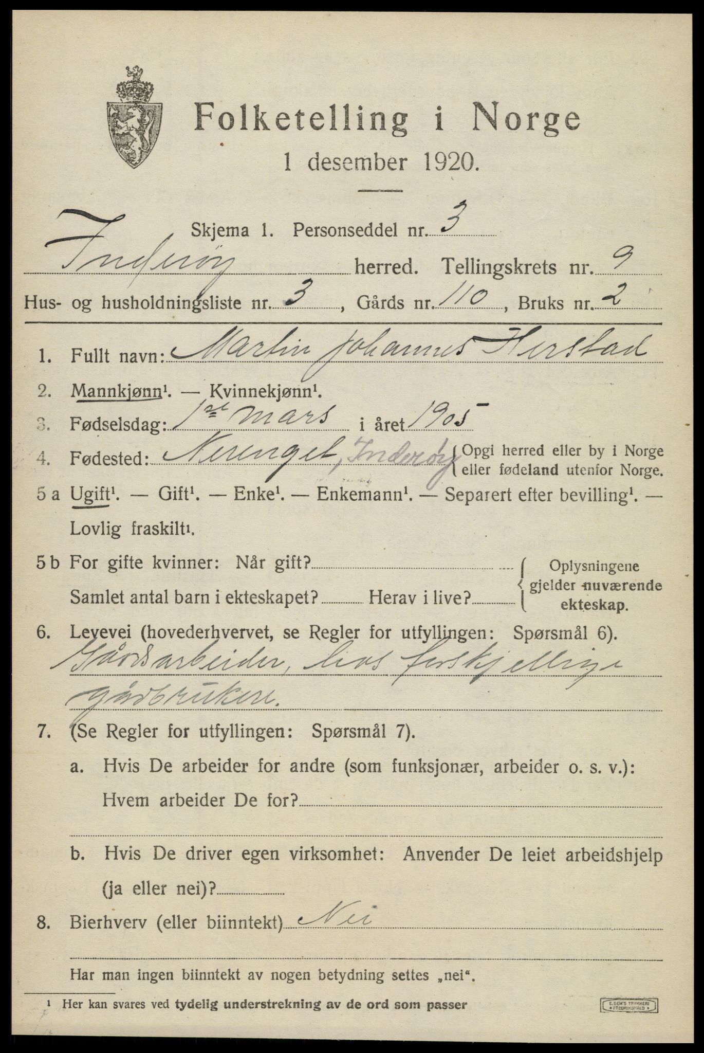 SAT, 1920 census for Inderøy, 1920, p. 6051