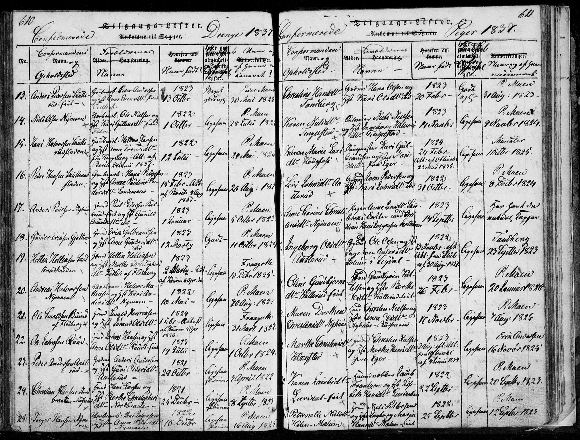 Modum kirkebøker, AV/SAKO-A-234/F/Fa/L0006: Parish register (official) no. 6, 1832-1841, p. 610-611