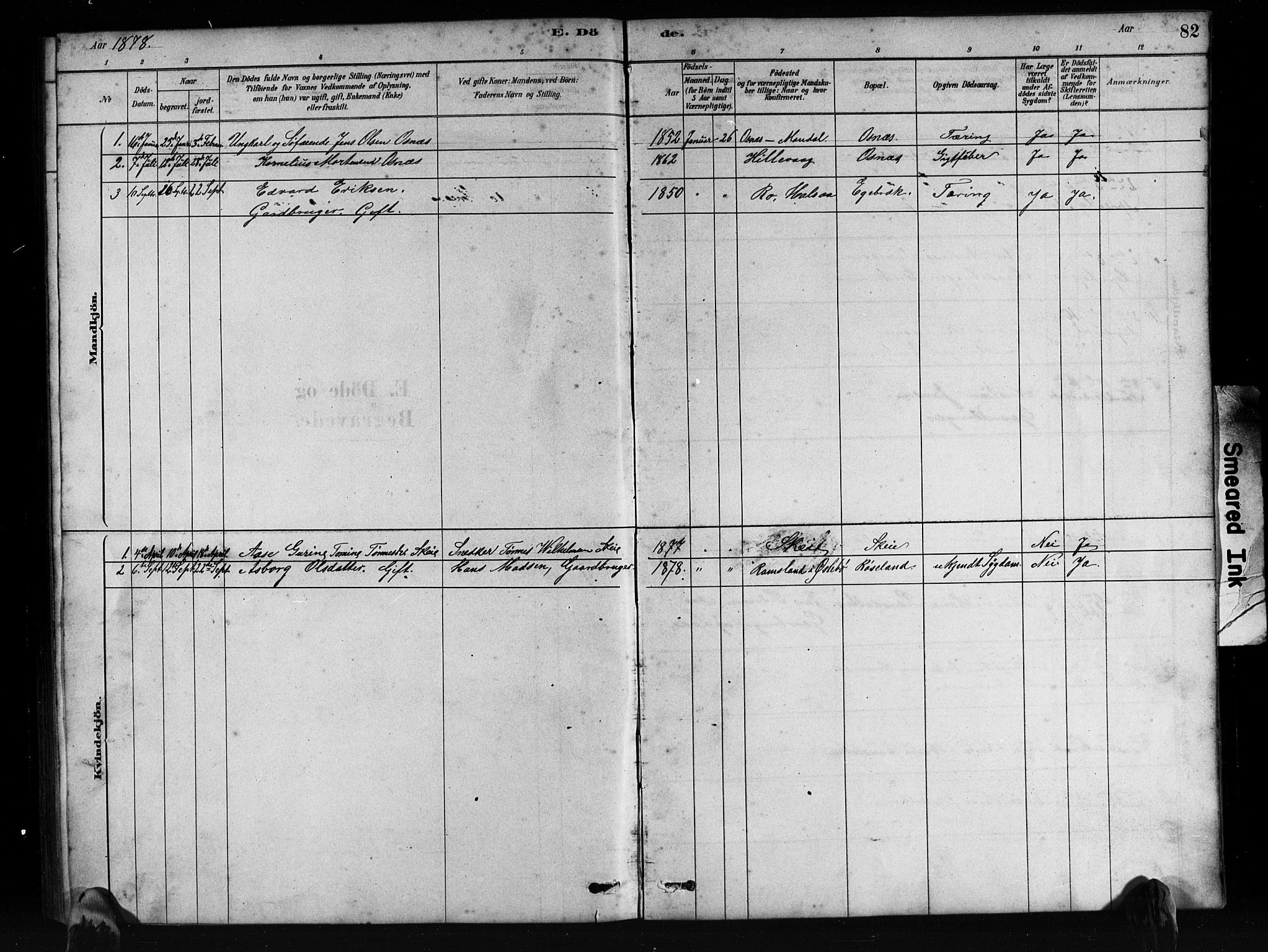 Mandal sokneprestkontor, SAK/1111-0030/F/Fb/Fbb/L0004: Parish register (copy) no. B 4, 1878-1913, p. 82